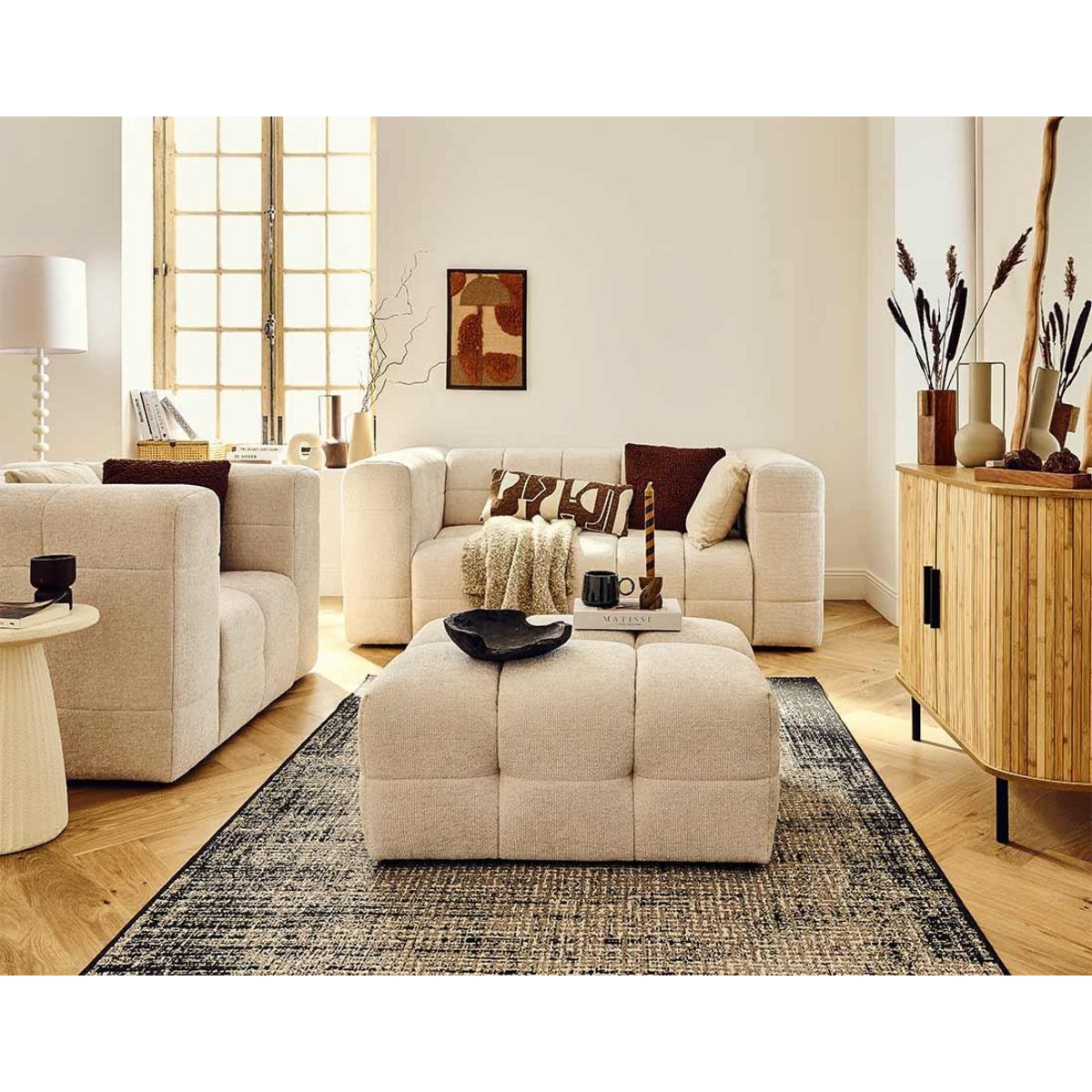 LISA DESIGN Suzano - canapé droit 2 places en tissu texturé