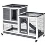 Voir la diapositive 3 : PAWHUT Clapier à lapin sur roulettes cage à lapin 2 étages 2 portes verrouillables 2 plateaux coulissants rampe bois de sapin gris blanc