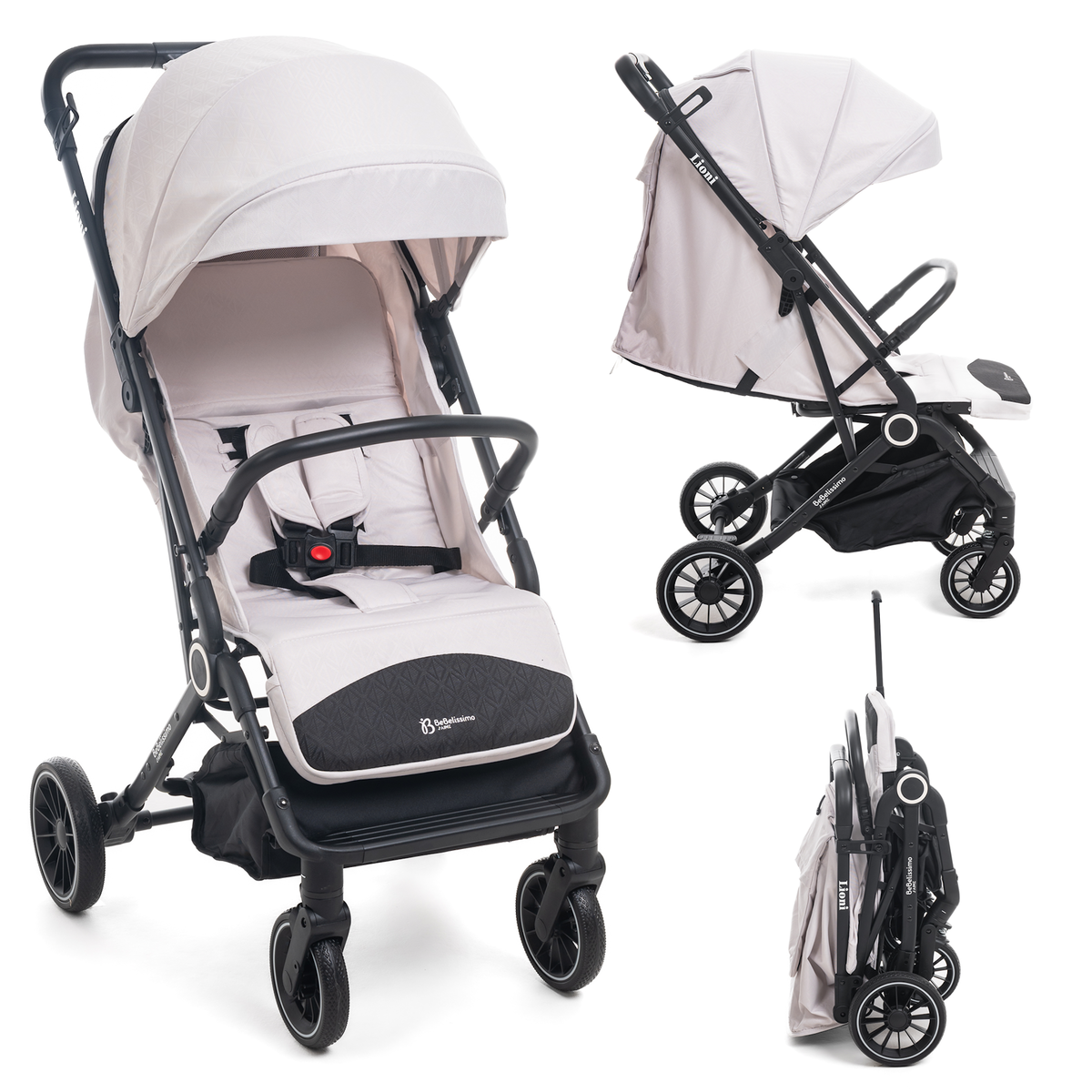 BEBELISSIMO Poussette Bébé Canne Ultra Compacte – Légère – Pliage à Une Main – Guidon Valise – Lioni - beige