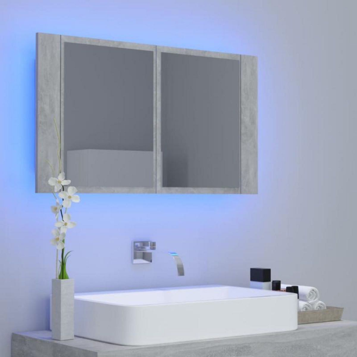 VIDAXL Armoire de salle de bain à miroir LED Gris béton Acrylique