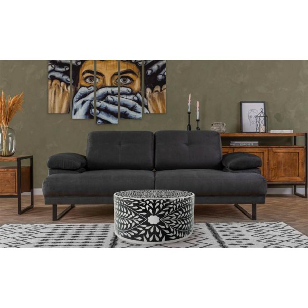 Paris Prix Table Basse Ronde  Flower  66cm Noir & Blanc