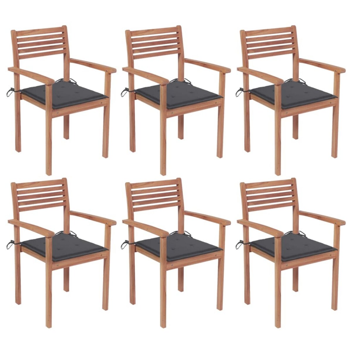VIDAXL Chaises de jardin empilables avec coussins 6 pcs Teck solide