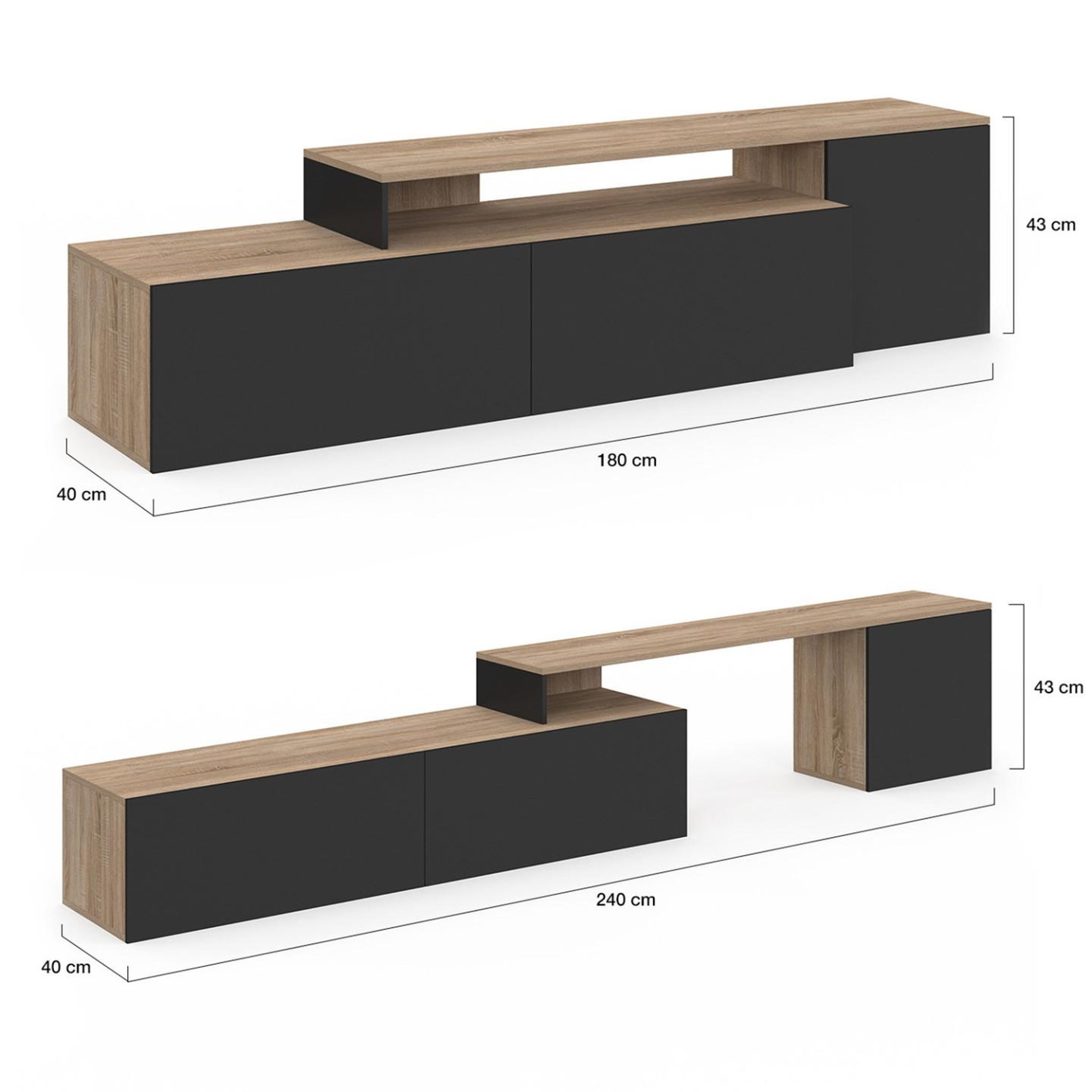 Voir la diapositive 5 : ID MARKET Meuble tv 140-180 cm modulable d'angle basile rotatif bois et noir