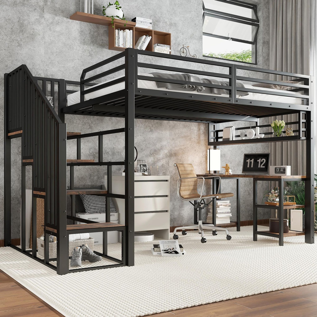 MERAX Lit mezzanine 120x200 cm coloris noir métal