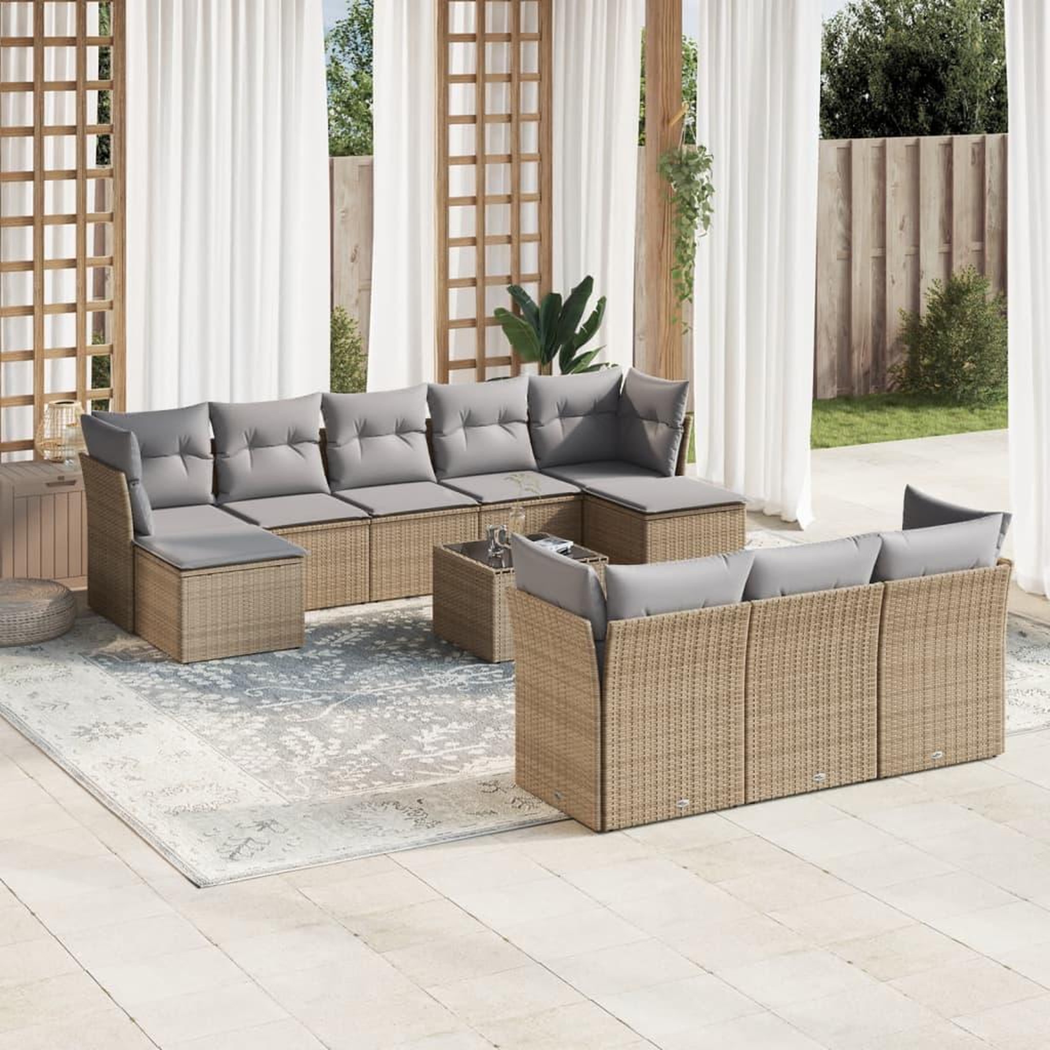 VIDAXL Salon de jardin 11 pcs avec coussins beige resine tressee