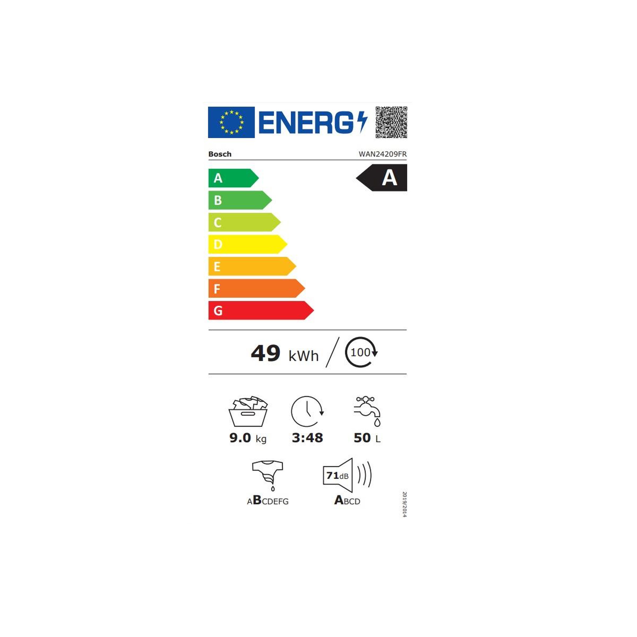 Voir la diapositive 2 : BOSCH Lave-linge frontal 9kg 1200 tours/min - WAN24209FR
