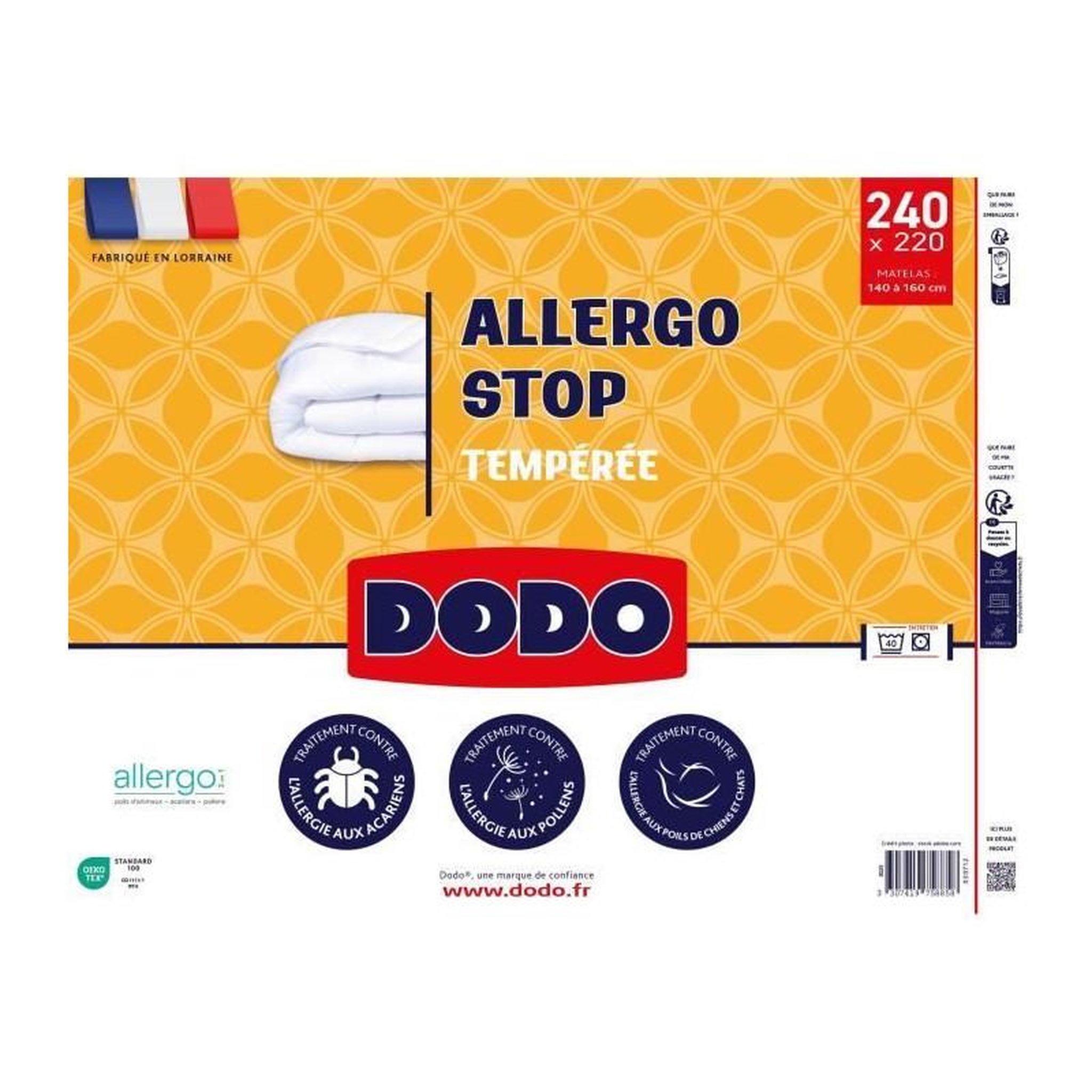 Voir la diapositive 2 : DODO DODO - Couette tempérée 300 g/m² - ALLERGO STOP - 240 x 260 cm - Blanc