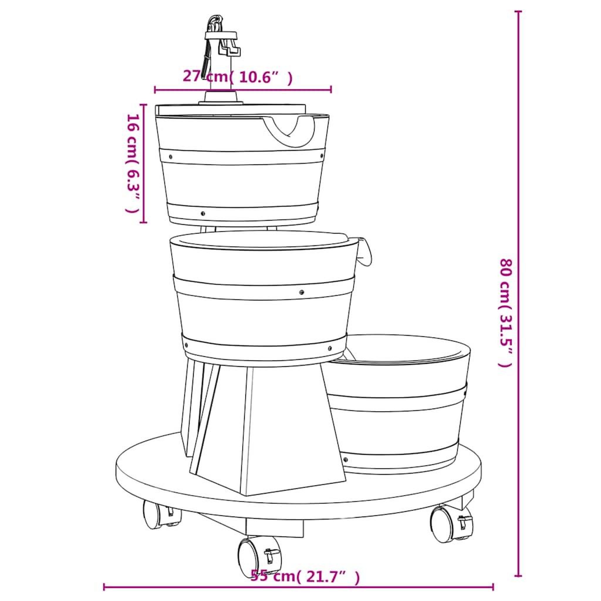 Voir la diapositive 6 : VIDAXL Fontaine a eau sur roues pompe 55x55x80 cm bois de sapin massif