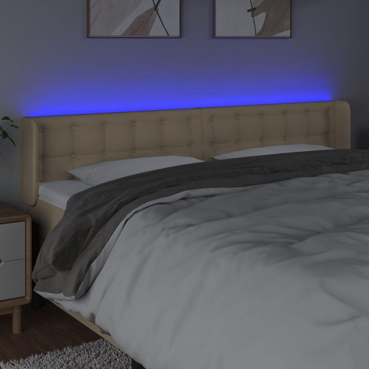 VIDAXL Tete de lit a LED Creme 183x16x78/88 cm Tissu