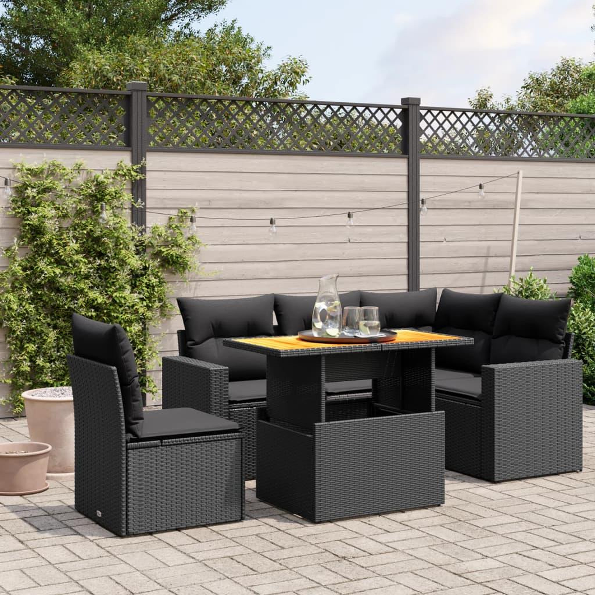 VIDAXL Salon de jardin 6 pcs avec coussins noir resine tressee