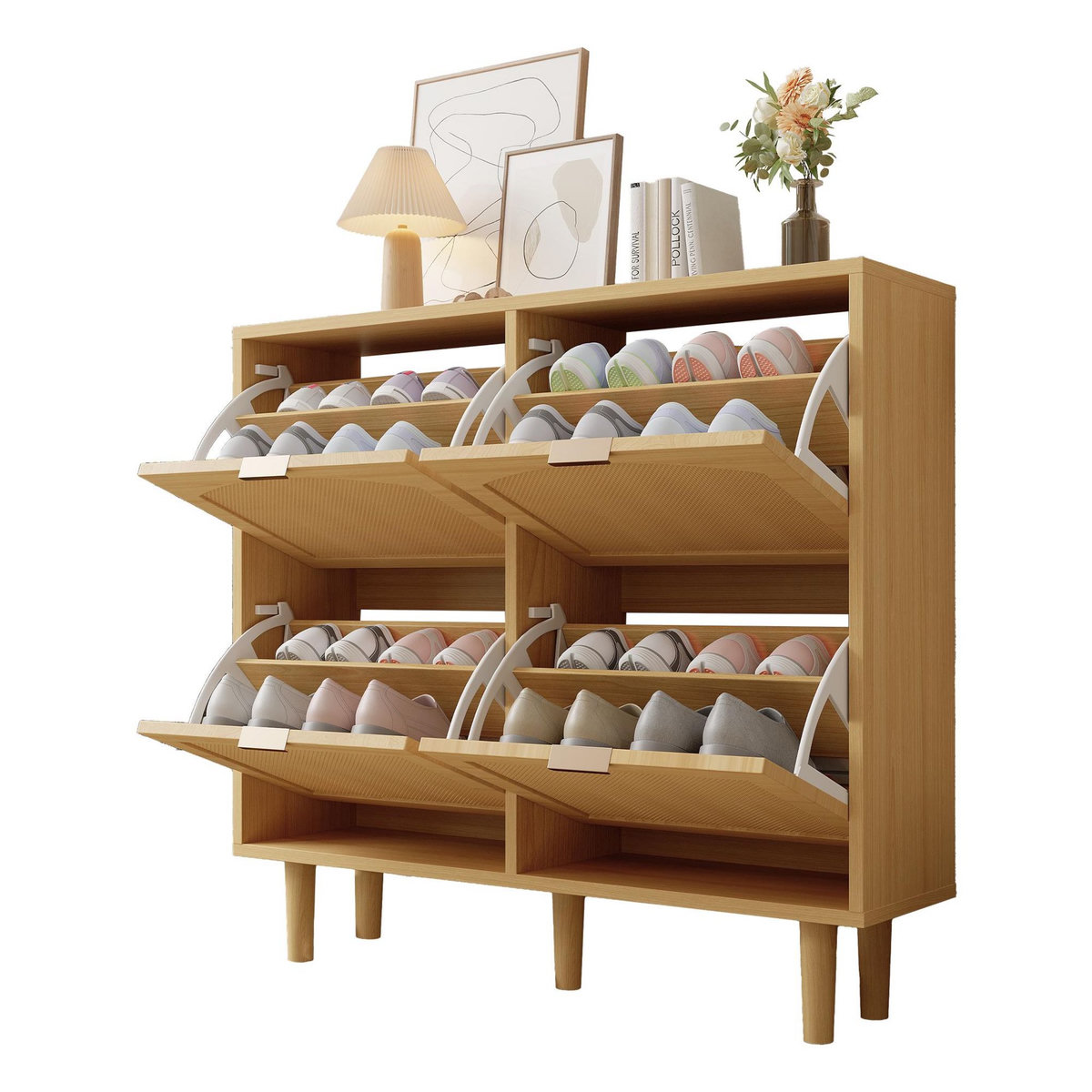 MERAX Meuble à chaussures 16 paires 4 étagères coloris naturel panneaux de particules