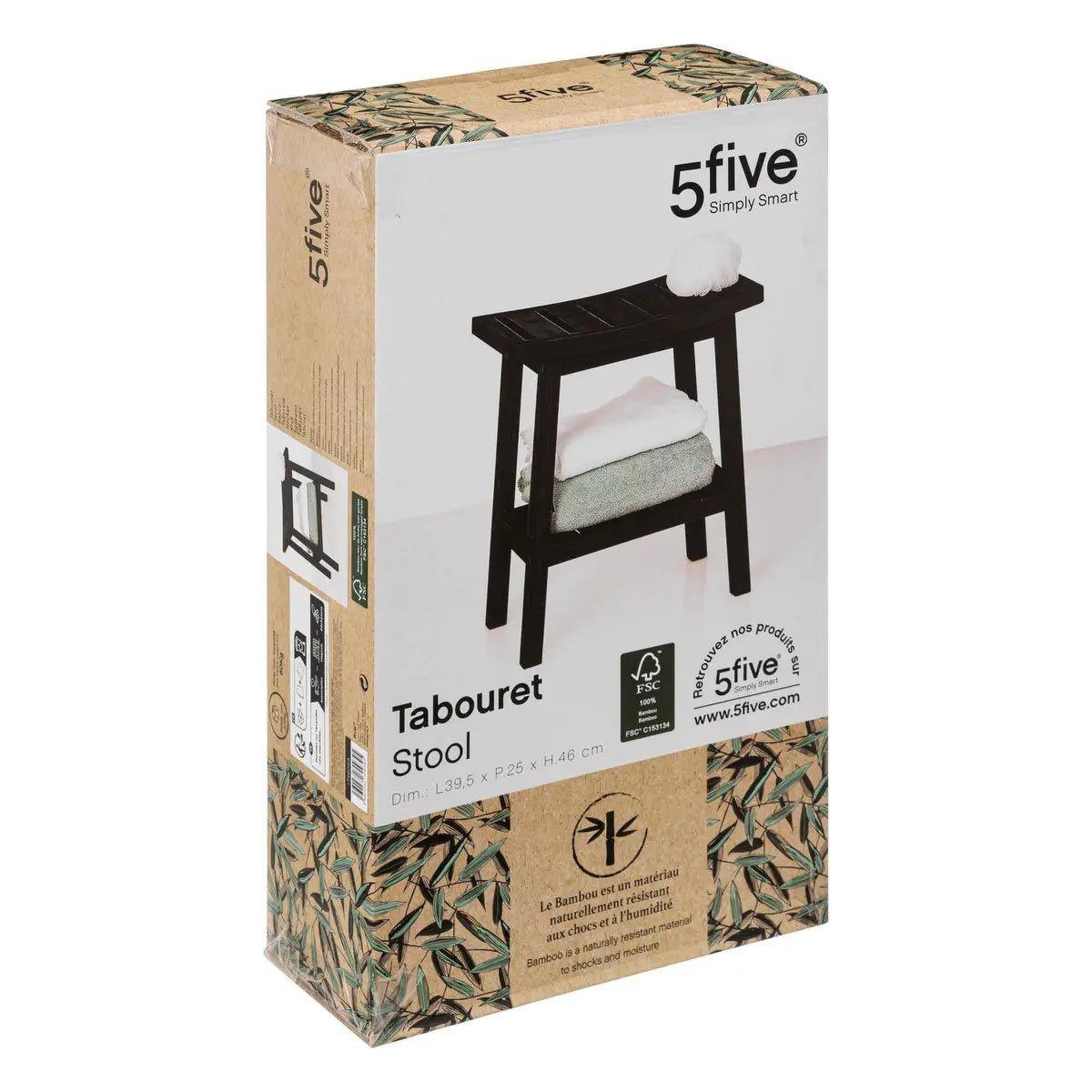 Voir la diapositive 2 : FIVE Tabouret rangement  bambou  46cm noir