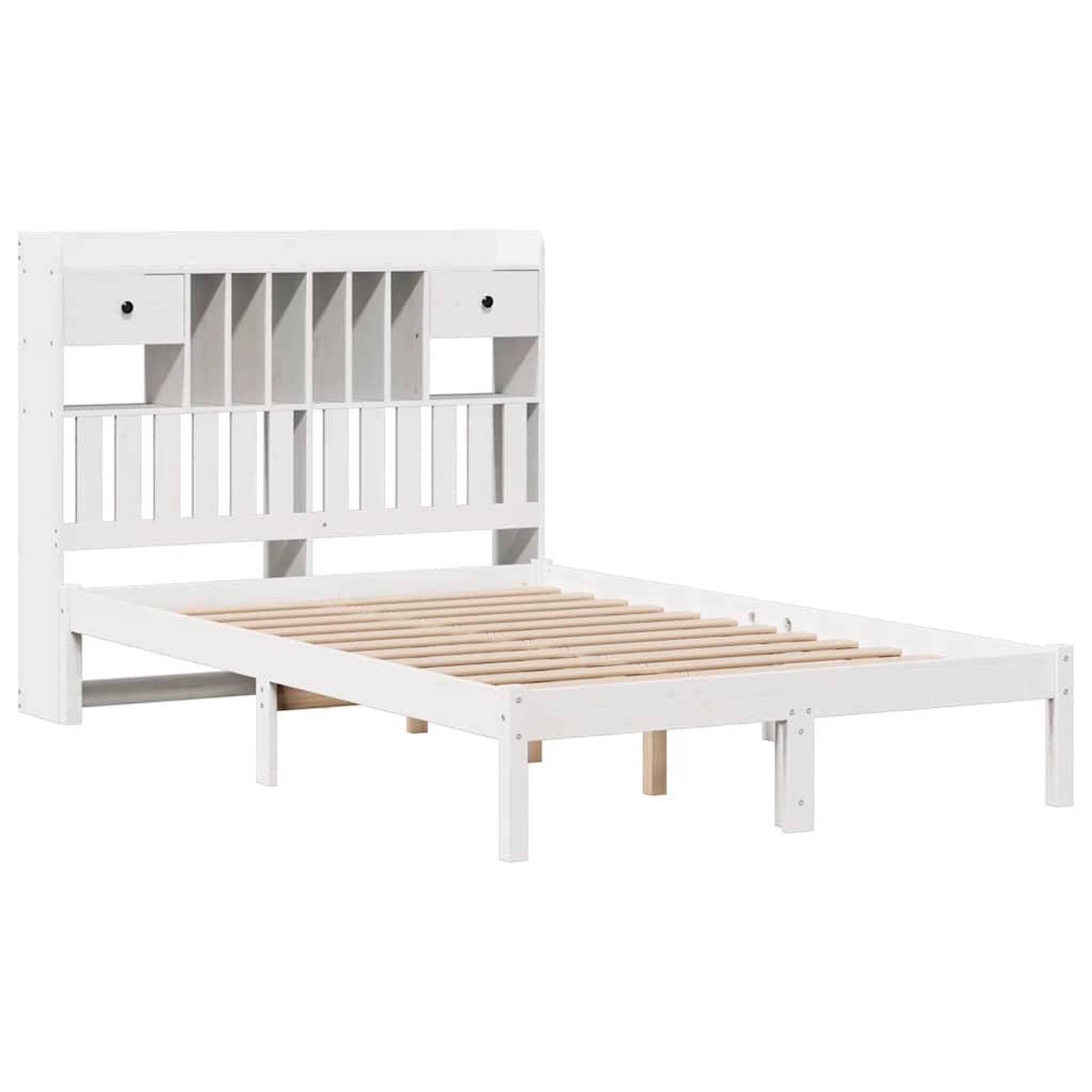 Voir la diapositive 3 : VIDAXL Lit bibliotheque sans matelas blanc 135x190 cm bois pin massif