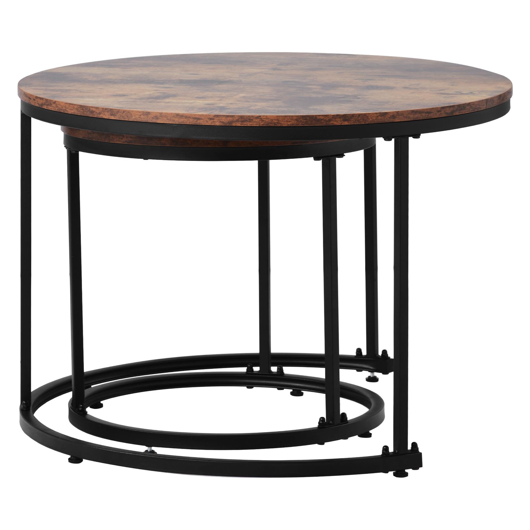 Voir la diapositive 5 : MERAX Ensemble De 2 Tables Basses Rondes Avec Cadre En Métal Et Plateau En Panneaux Placage Marbre Marron