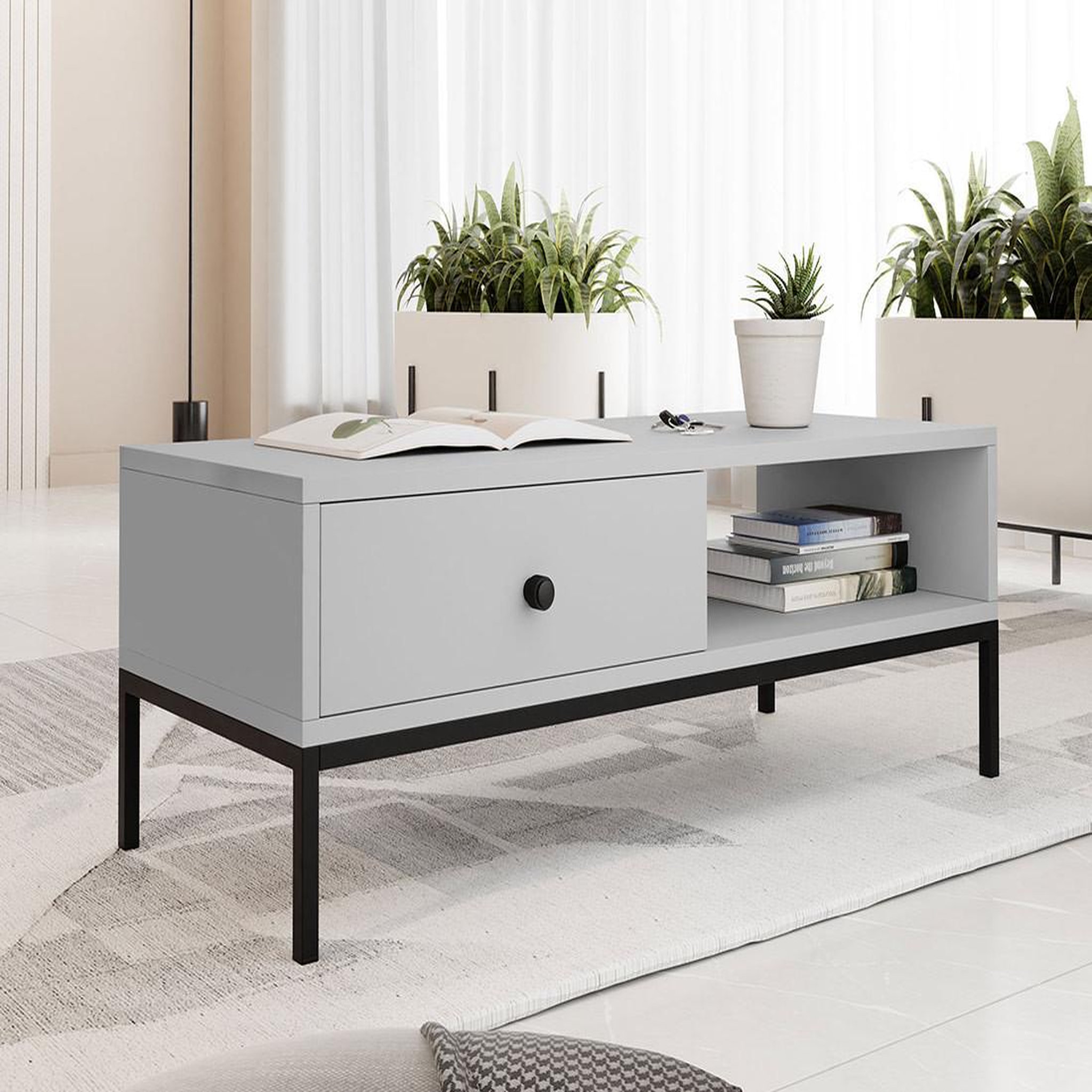 Voir la diapositive 4 : BEST MOBILIER Filipo - table basse - 1 tiroir et 1 niche - 90 cm