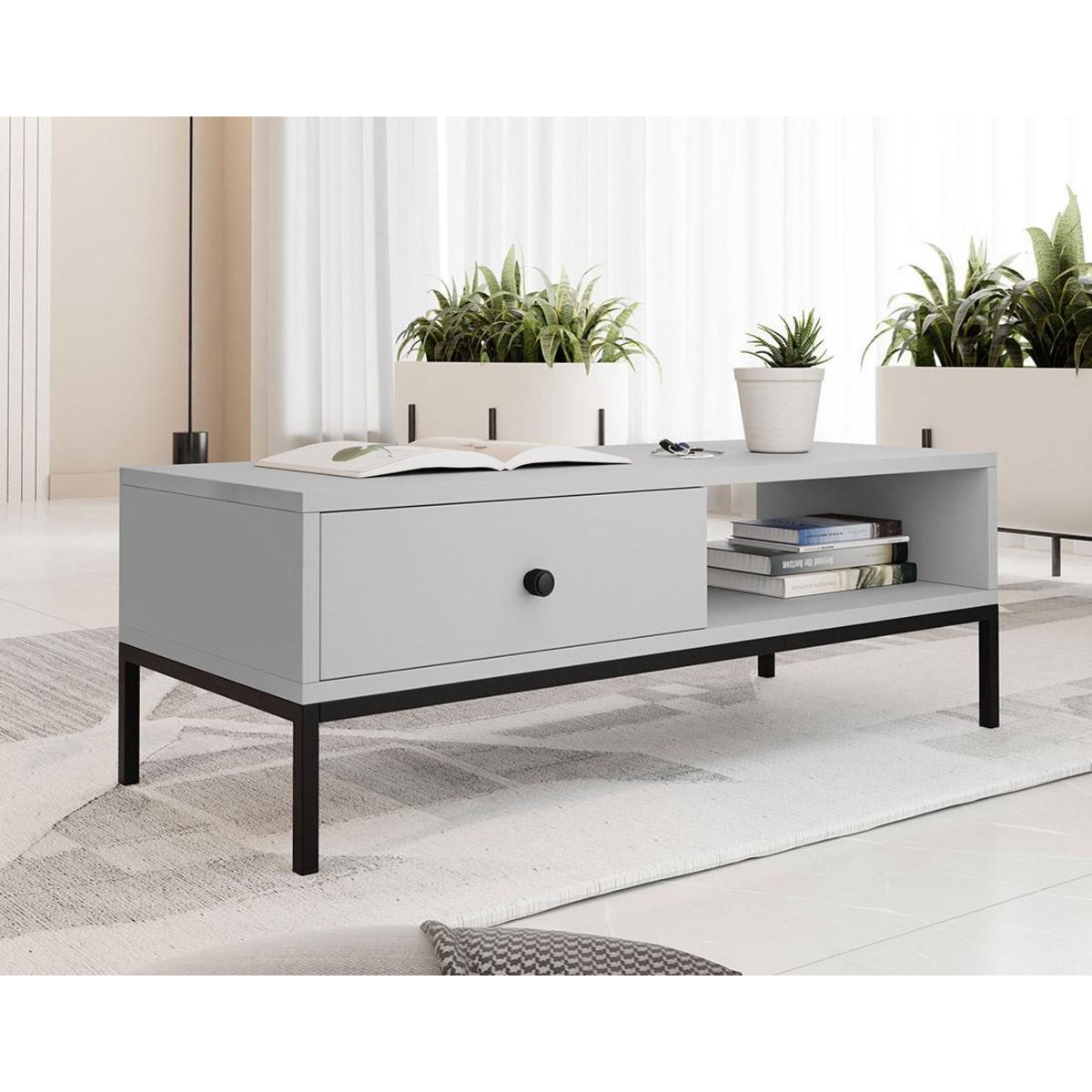 BEST MOBILIER Filipo - table basse - 1 tiroir et 1 niche - 90 cm