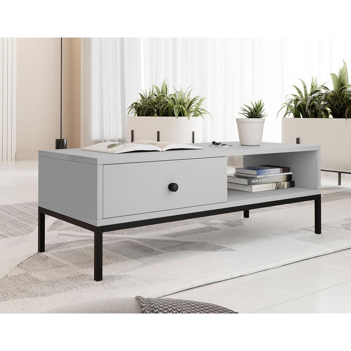 BEST MOBILIER Filipo - table basse - 1 tiroir et 1 niche - 90 cm