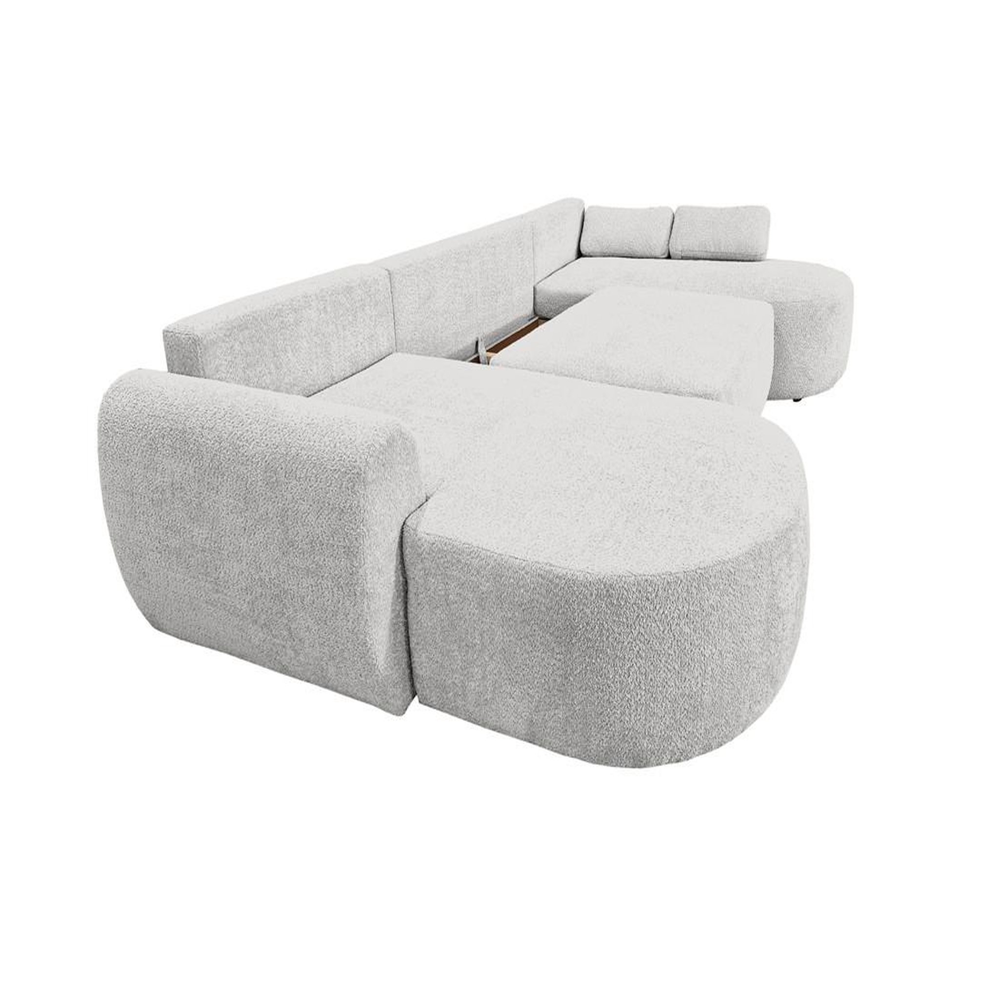 Voir la diapositive 3 : BEST MOBILIER Mahina - canapé panoramique en u 7 places - convertible avec coffre - en tissu bouclette