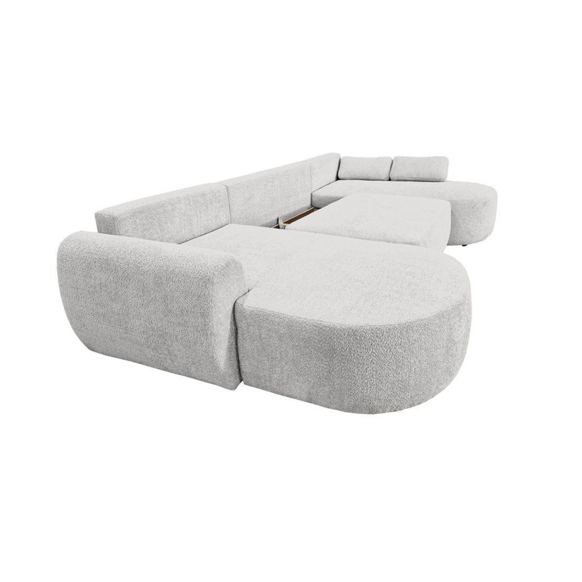 BEST MOBILIER Mahina - canapé panoramique en u 7 places - convertible avec coffre - en tissu bouclette