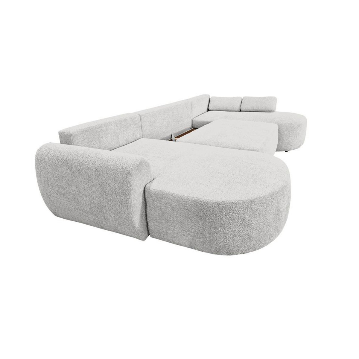 BEST MOBILIER Mahina - canapé panoramique en u 7 places - convertible avec coffre - en tissu bouclette