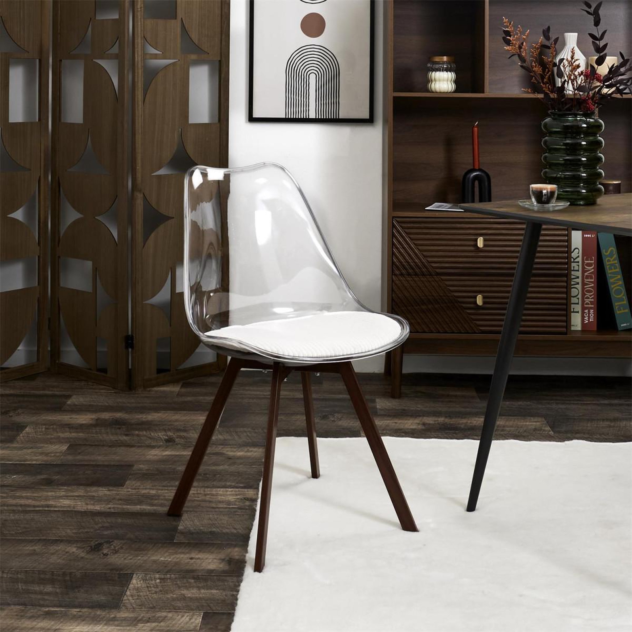 Voir la diapositive 6 : The Home Deco Factory Lot de 4 chaises coussin côtelé  scott  82cm transparent & beige