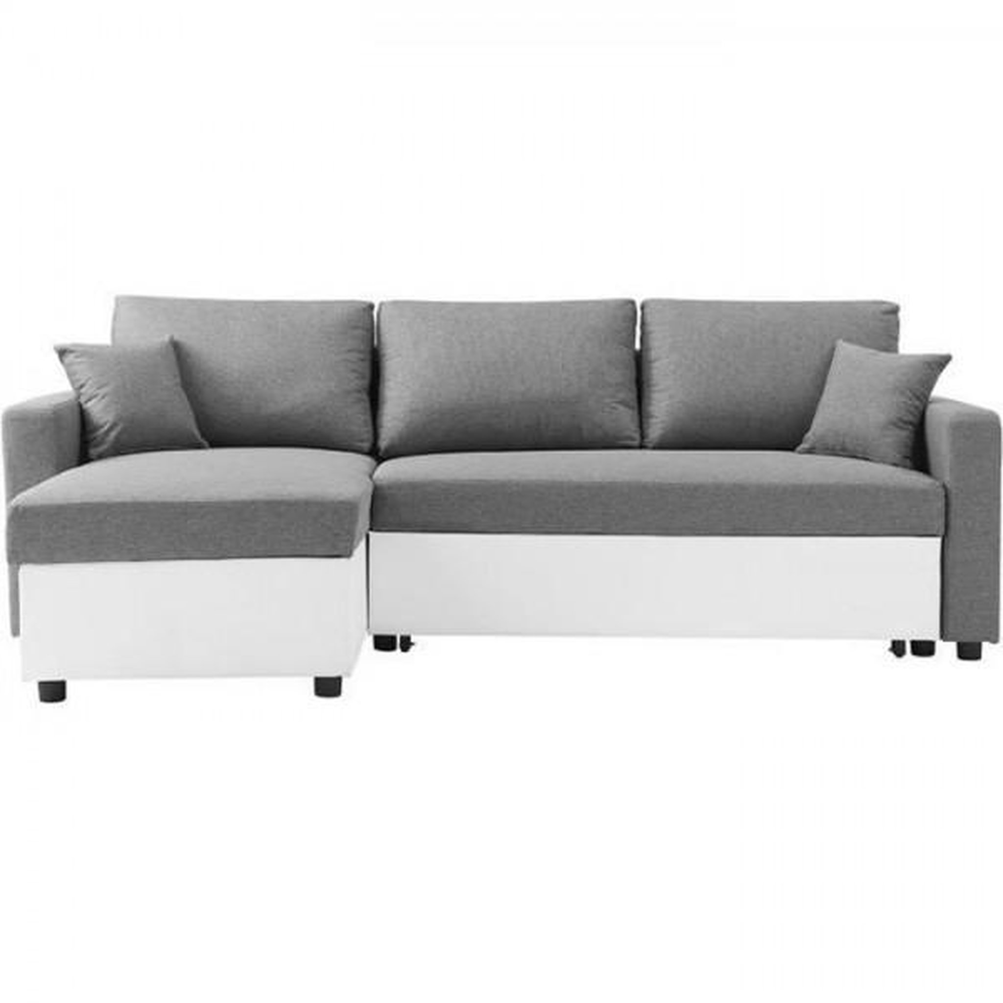 Voir la diapositive 1 : MARKET24 Canapé d'angle réversible convertible grand couchage + coffre - Tissu Blanc et gris - L 228 x P 148 x H 86 cm - OWENS