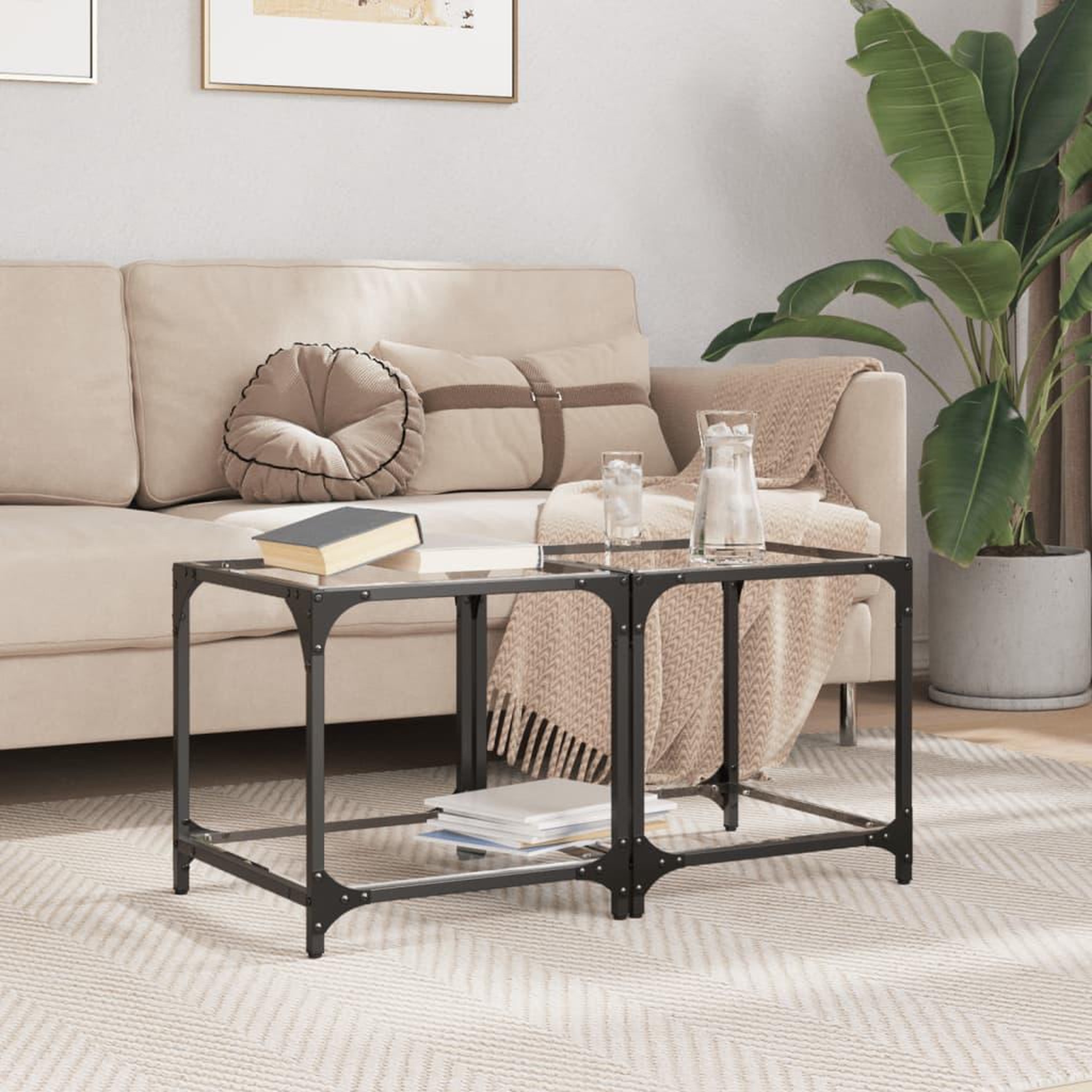 VIDAXL Tables basses avec dessus en verre transparent 2 pcs acier