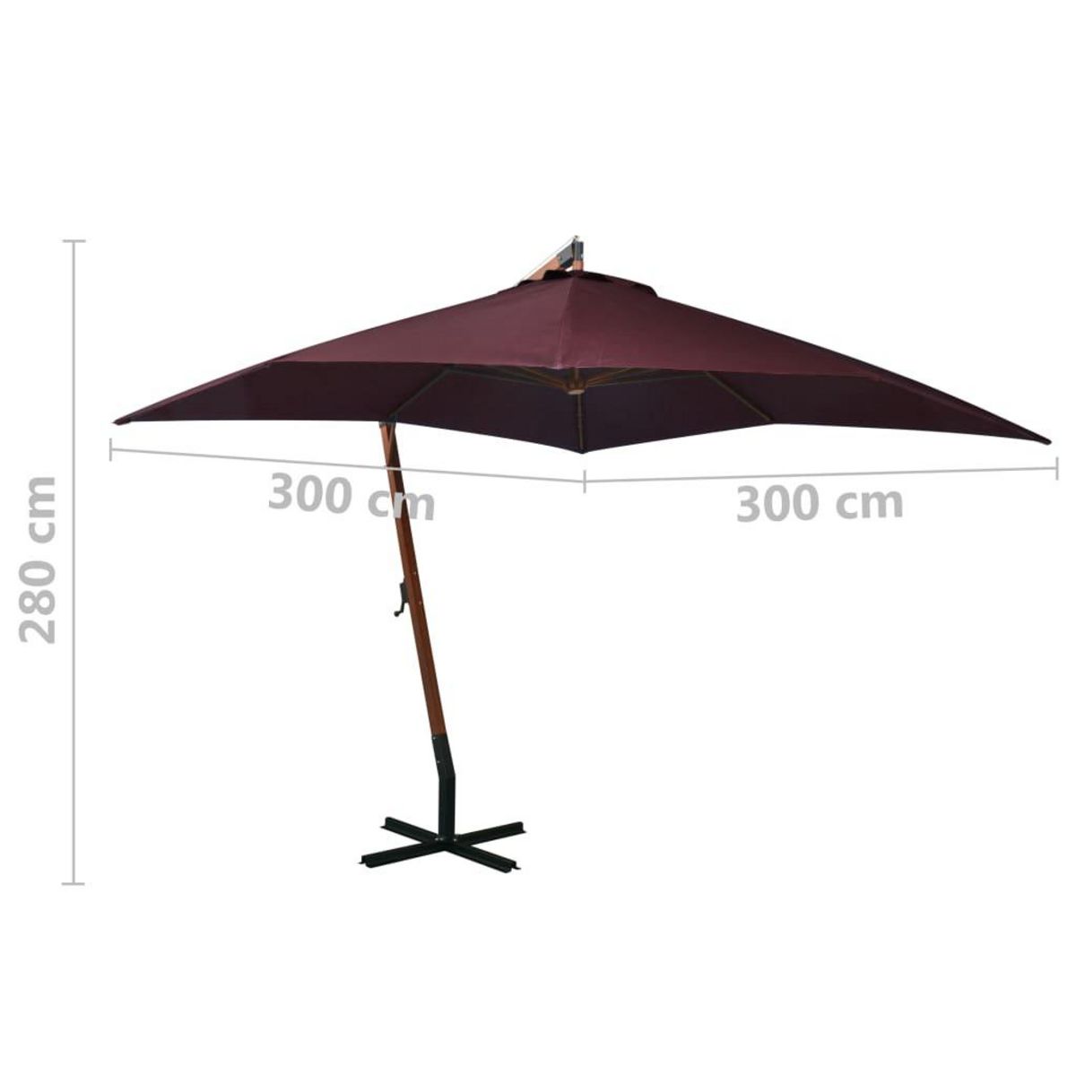 VIDAXL Parasol de jardin suspendu et mat rouge bordeaux bois de sapin