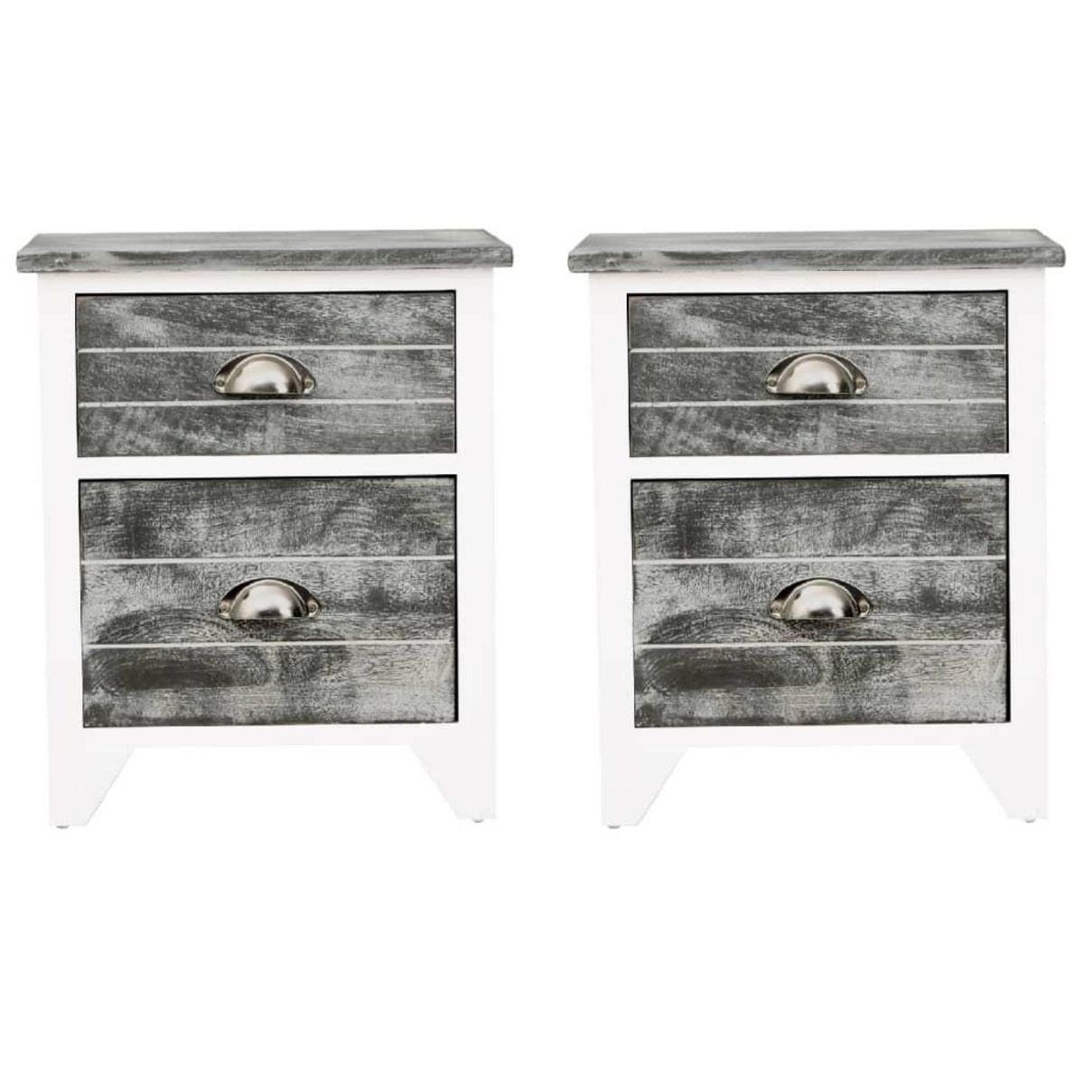 VIDAXL Table de chevet 2 pcs avec 2 tiroirs Gris et blanc