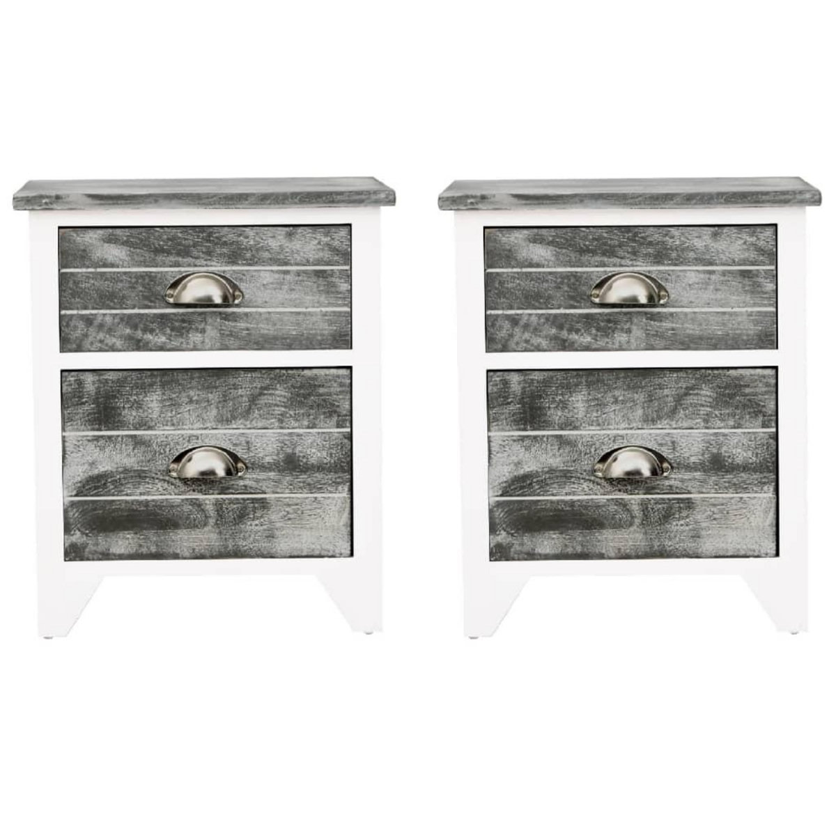 VIDAXL Table de chevet 2 pcs avec 2 tiroirs Gris et blanc