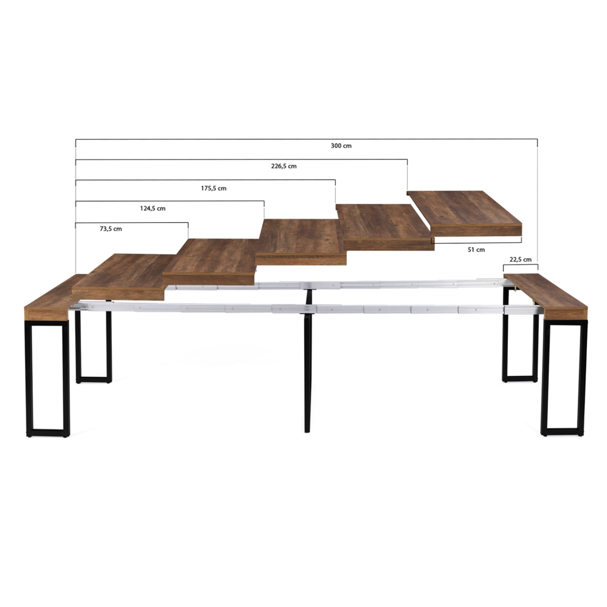 ID MARKET Table console extensible TORONTO 14 personnes 300 cm bois foncé design industriel