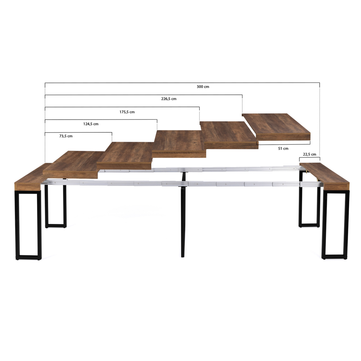 ID MARKET Table console extensible TORONTO 14 personnes 300 cm bois foncé design industriel
