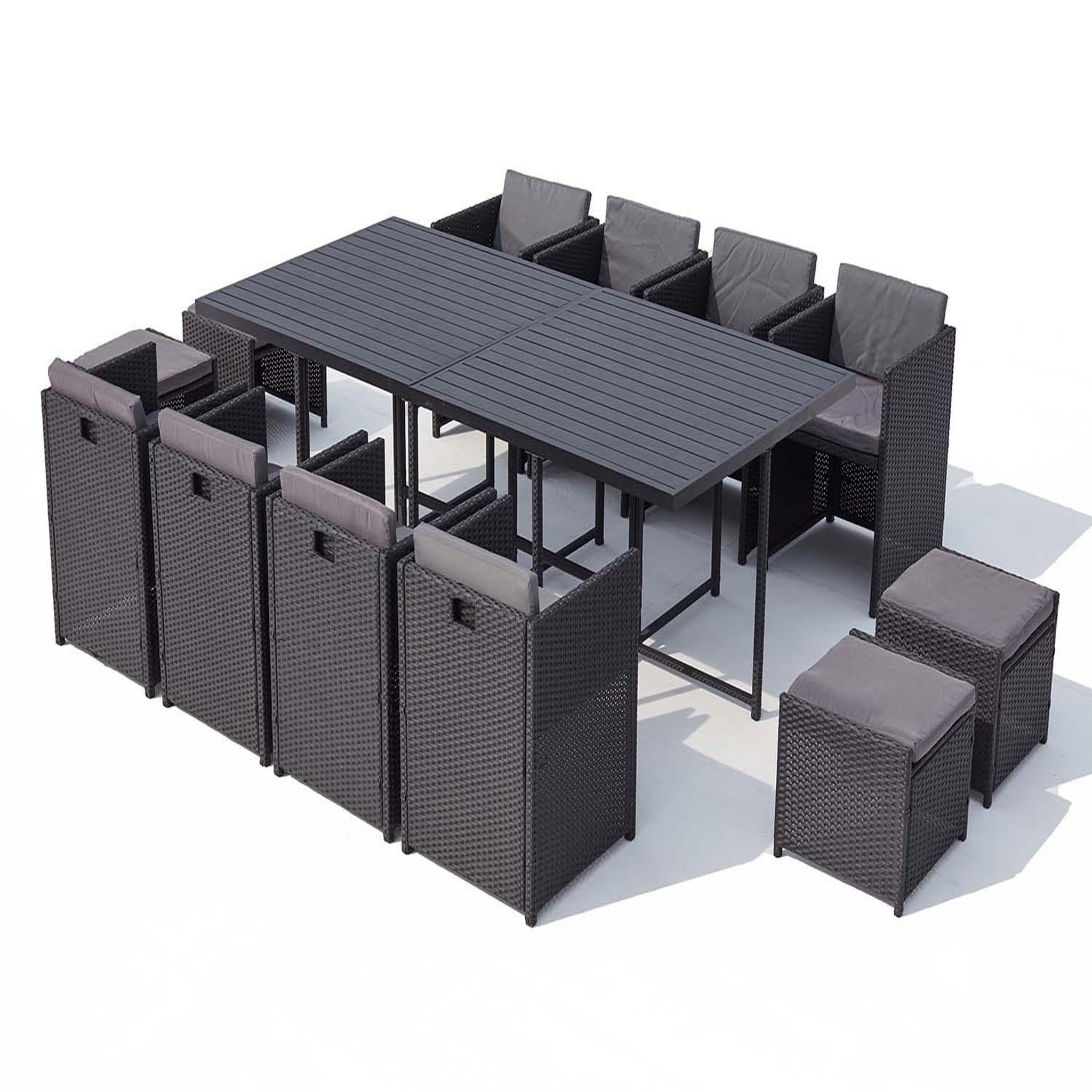 CONCEPT USINE Table et chaise 12 places encastrables alu résine noir-gris SUNSET
