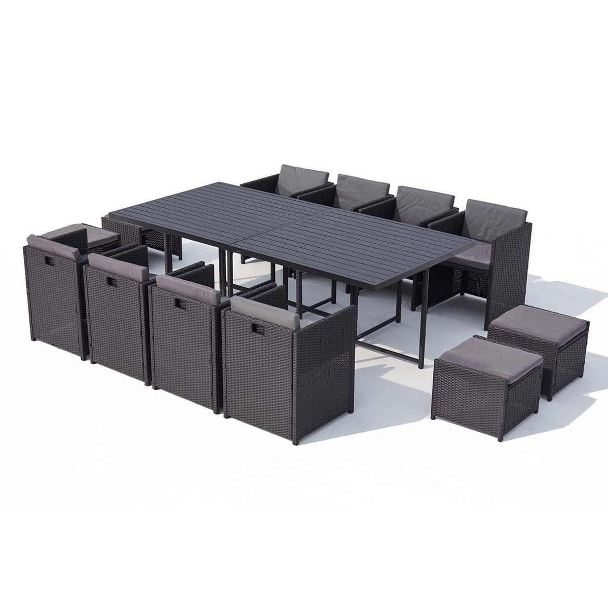 CONCEPT USINE Table et chaise 12 places encastrables alu résine noir-gris SUNSET