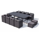 CONCEPT USINE Table et chaise 12 places encastrables alu résine noir-gris SUNSET