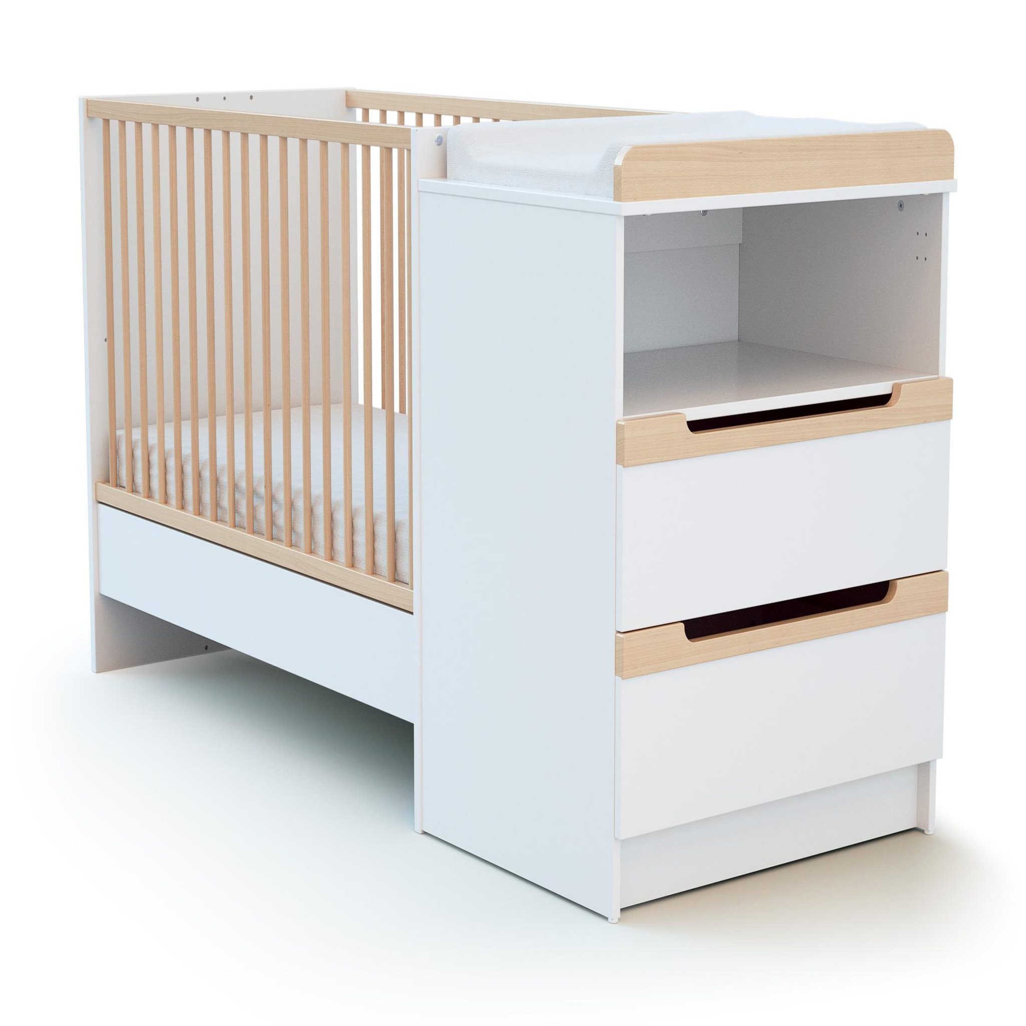 JURABABY Jurababy - combiné lit bébé évolutif en bois carrousel blanc et hêtre verni 60 x 120 cm