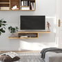 Voir la diapositive 4 : HOMCOM Meuble TV mural flottant design - étagère murale flottante - niche, passe-fils - panneaux particules chêne clair