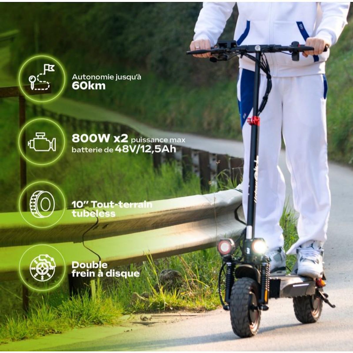 URBANGLIDE Trottinette Électrique UrbanGlide eCross DUO – Autonomie de 60 km, double moteur pour plus de puissance