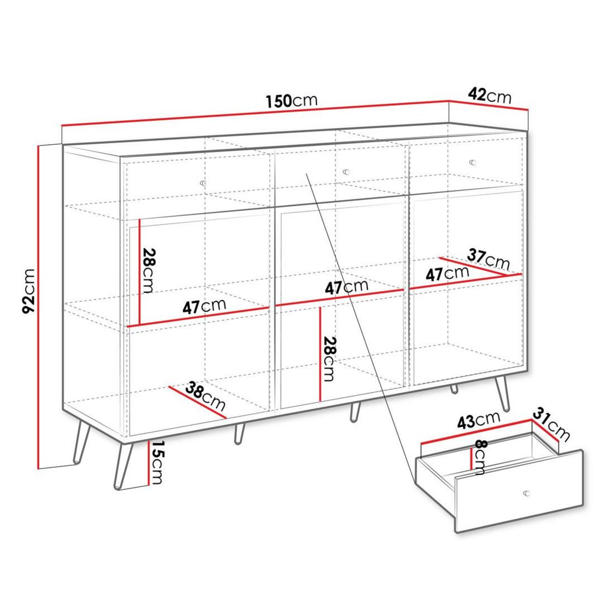 BEST MOBILIER Sorolla - buffet bas - 150 cm