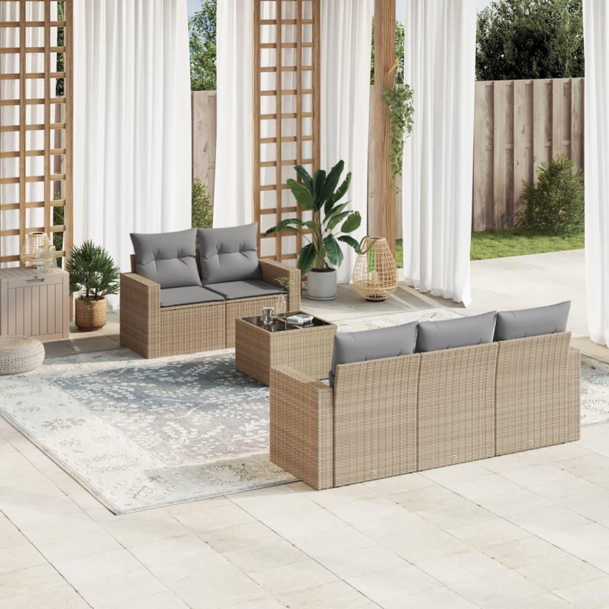 VIDAXL Salon de jardin avec coussins 6 pcs beige resine tressee