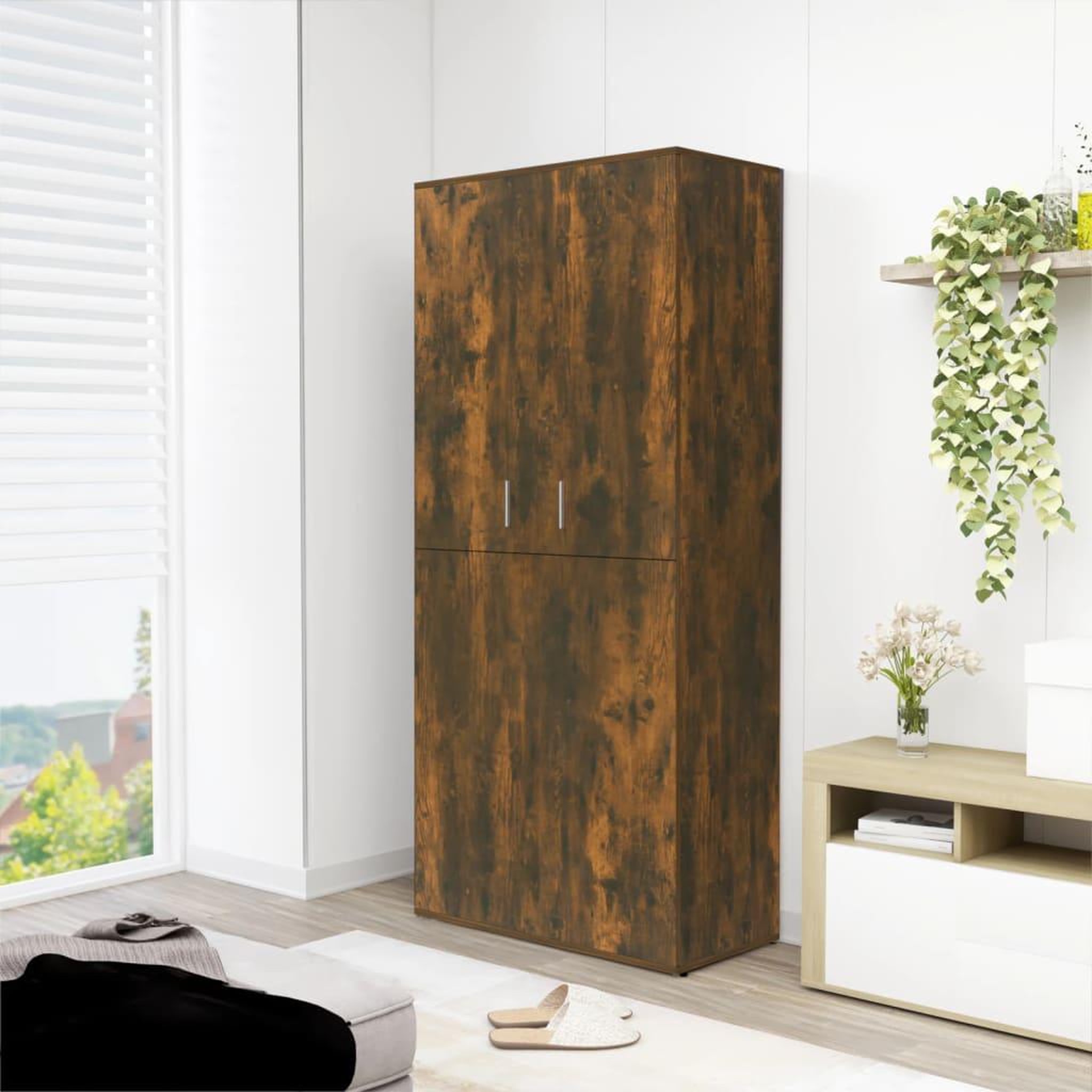 Voir la diapositive 1 : VIDAXL Armoire a chaussures chene fume 80x39x178 cm bois d'ingenierie