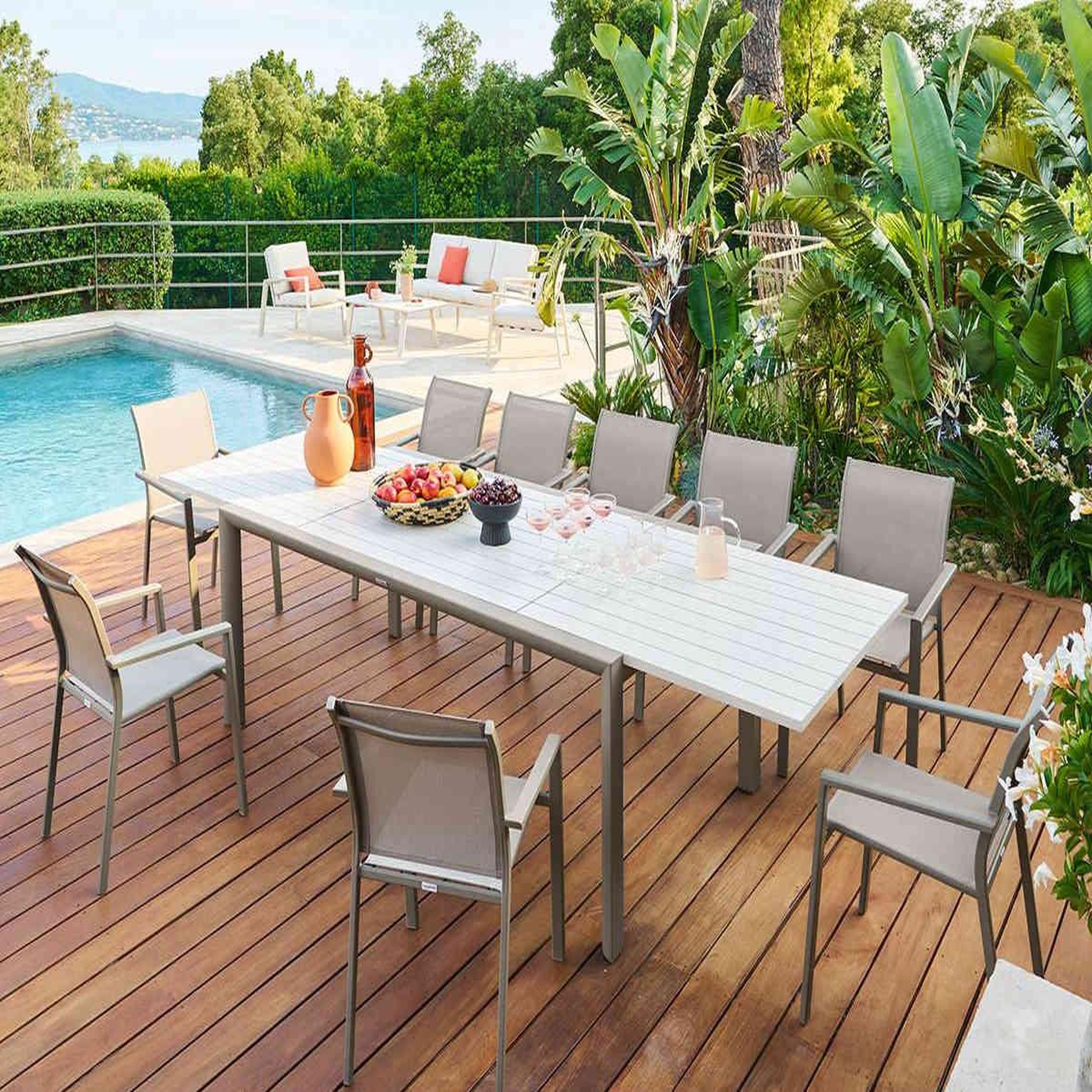 Voir la diapositive 2 : HESPERIDE Table de jardin rectangulaire extensible en aluminium luzane 12 places - hespéride
