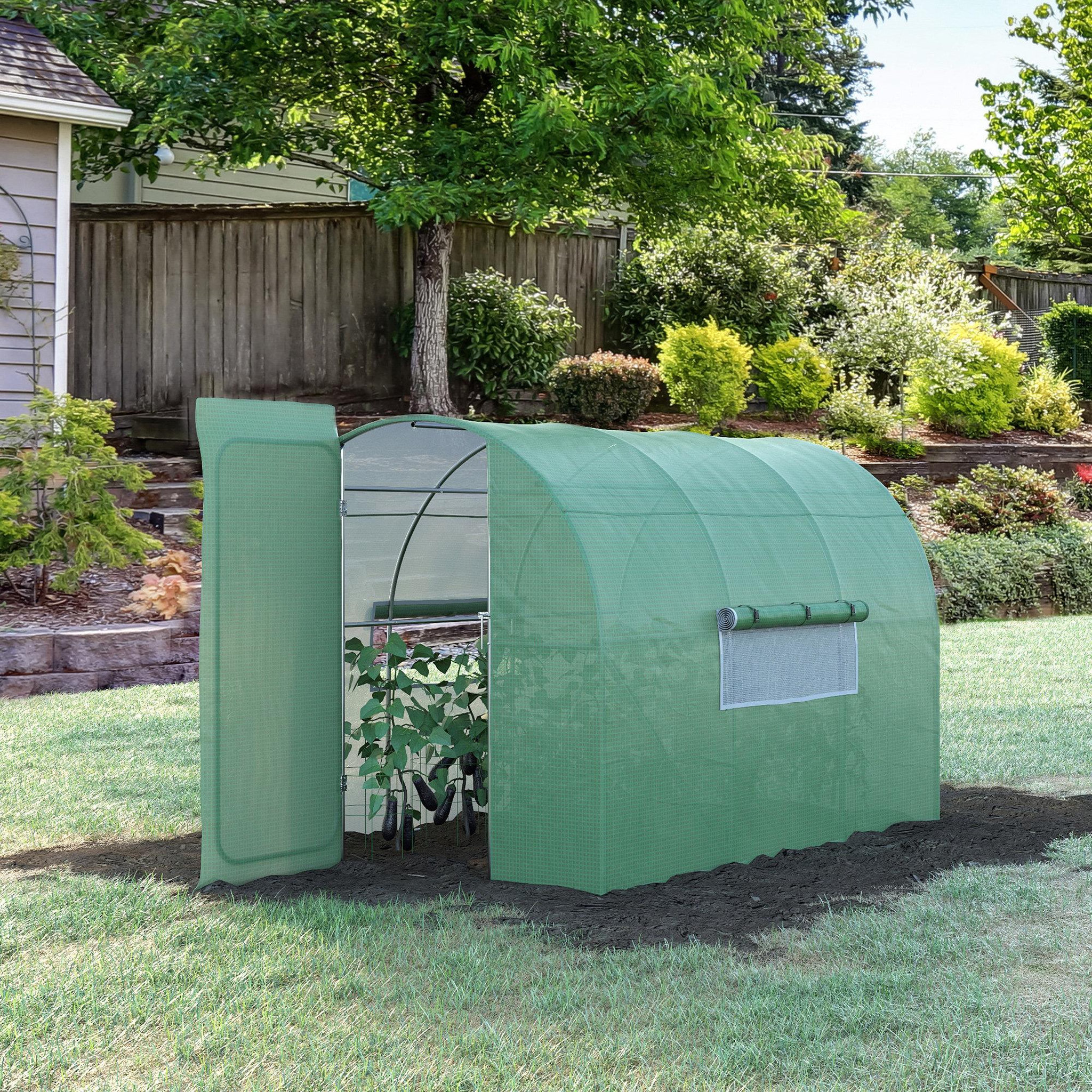 Voir la diapositive 2 : OUTSUNNY Serre de jardin tunnel 6 m² acier galvanisé renforcé diamètre 2,5 cm + pe haute densité fenêtres porte vert