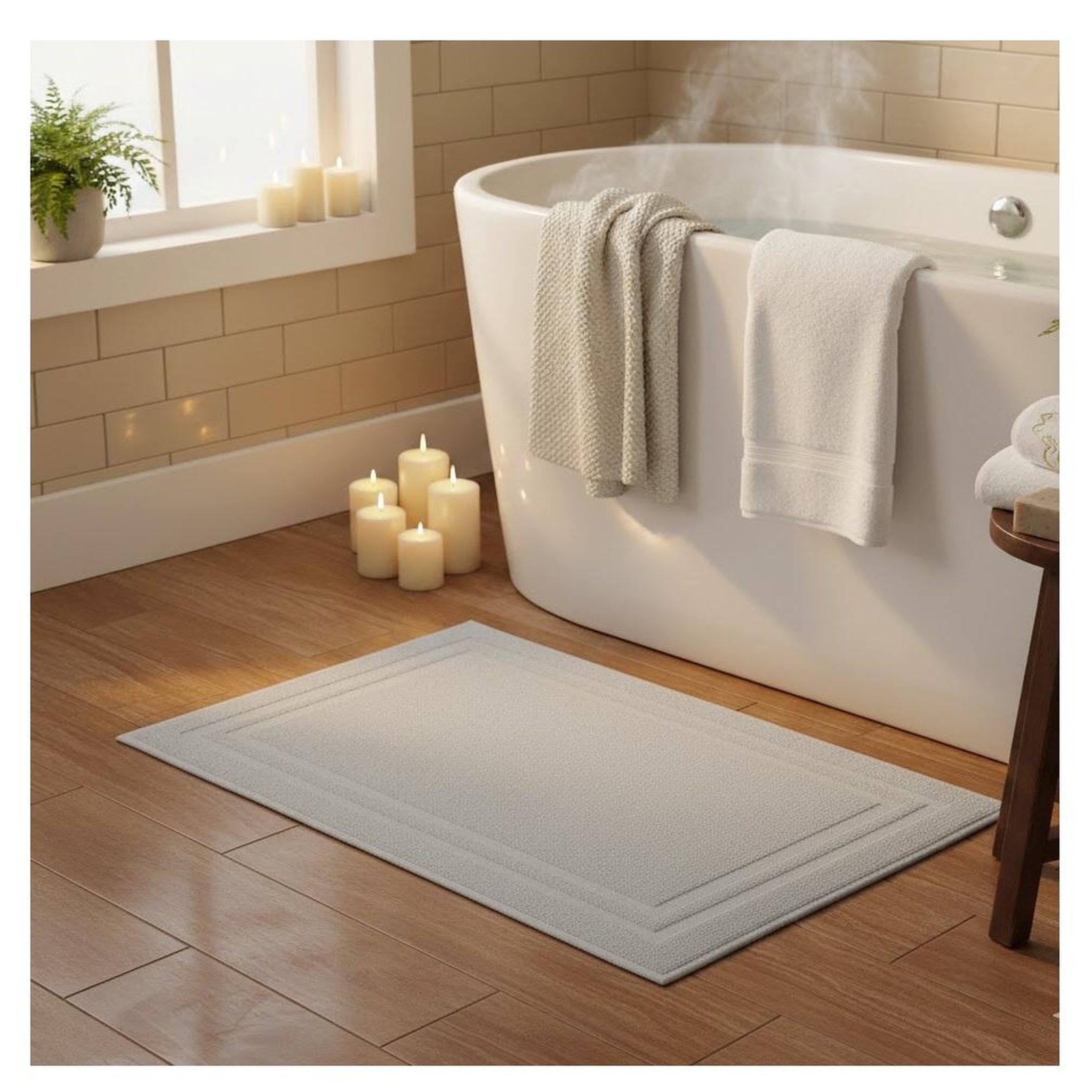 Voir la diapositive 2 : Eden Tapis de bain en coton lilas design et moderne