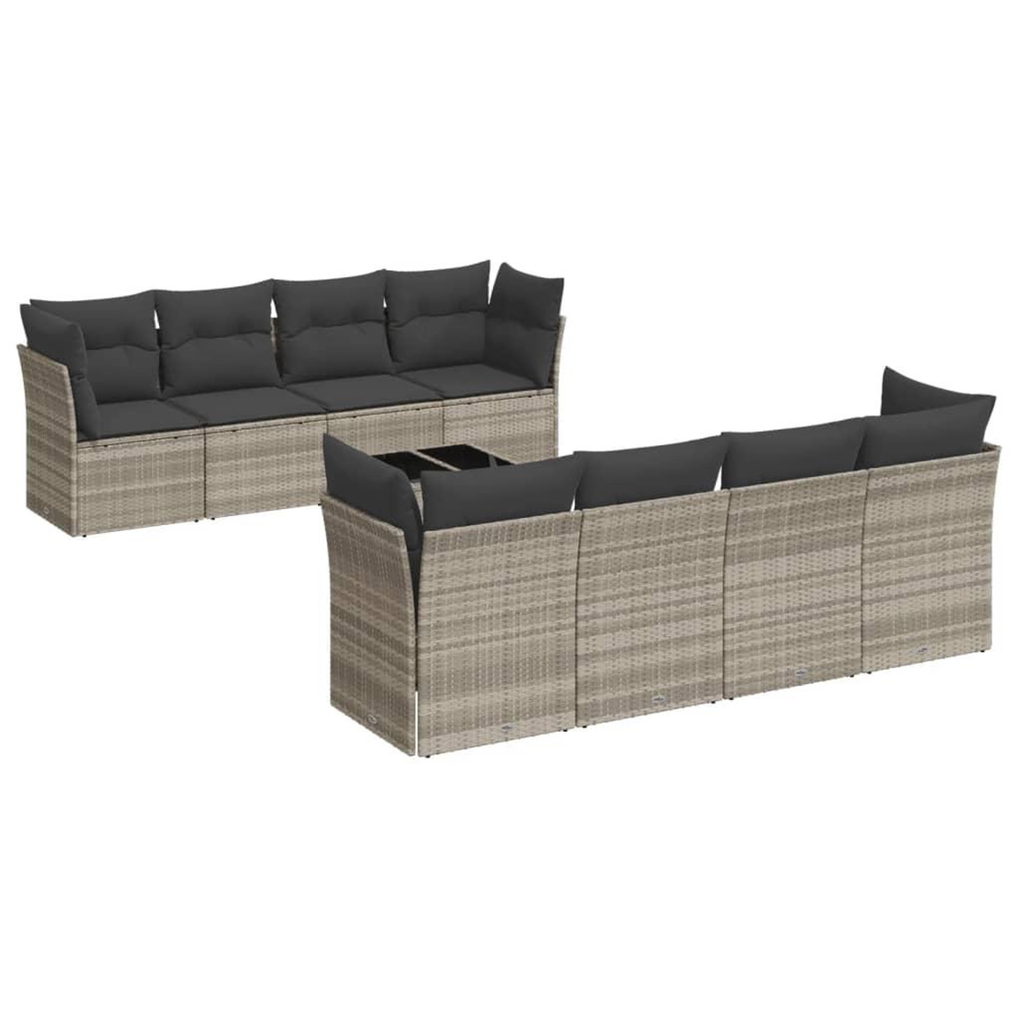 Voir la diapositive 2 : VIDAXL Salon de jardin 9 pcs avec coussins gris clair resine tressee