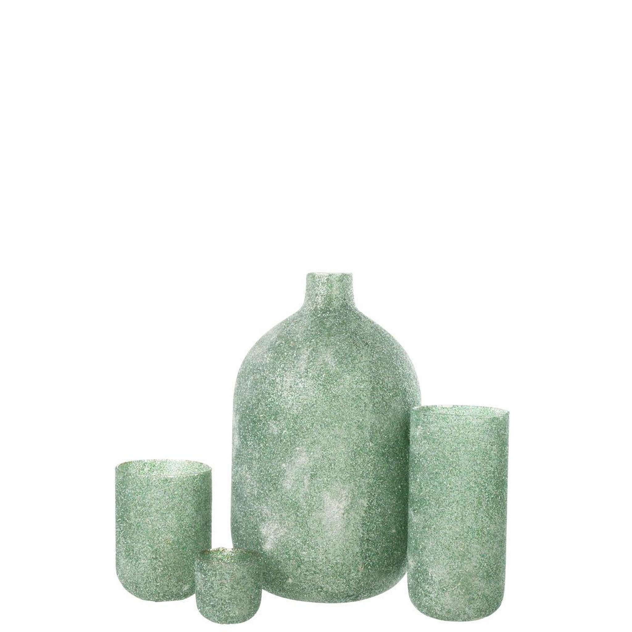 Voir la diapositive 4 : J-LINE Photophore déco en verre  fore  18cm vert