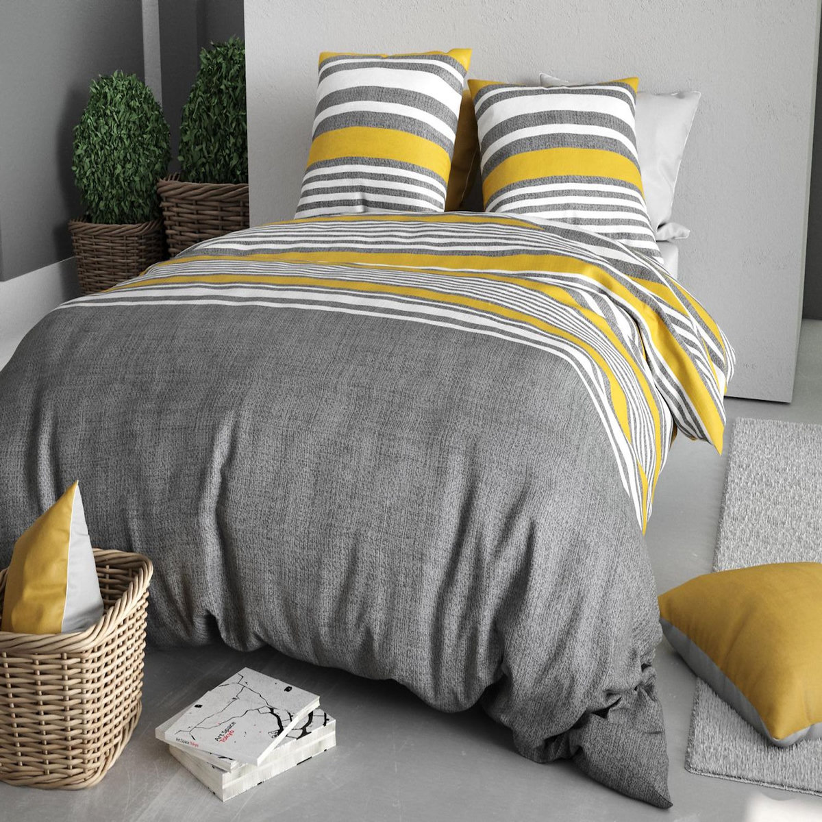 ATELIER DU COTON Parure housse de couette imprimée 100% coton 57fils STUDT