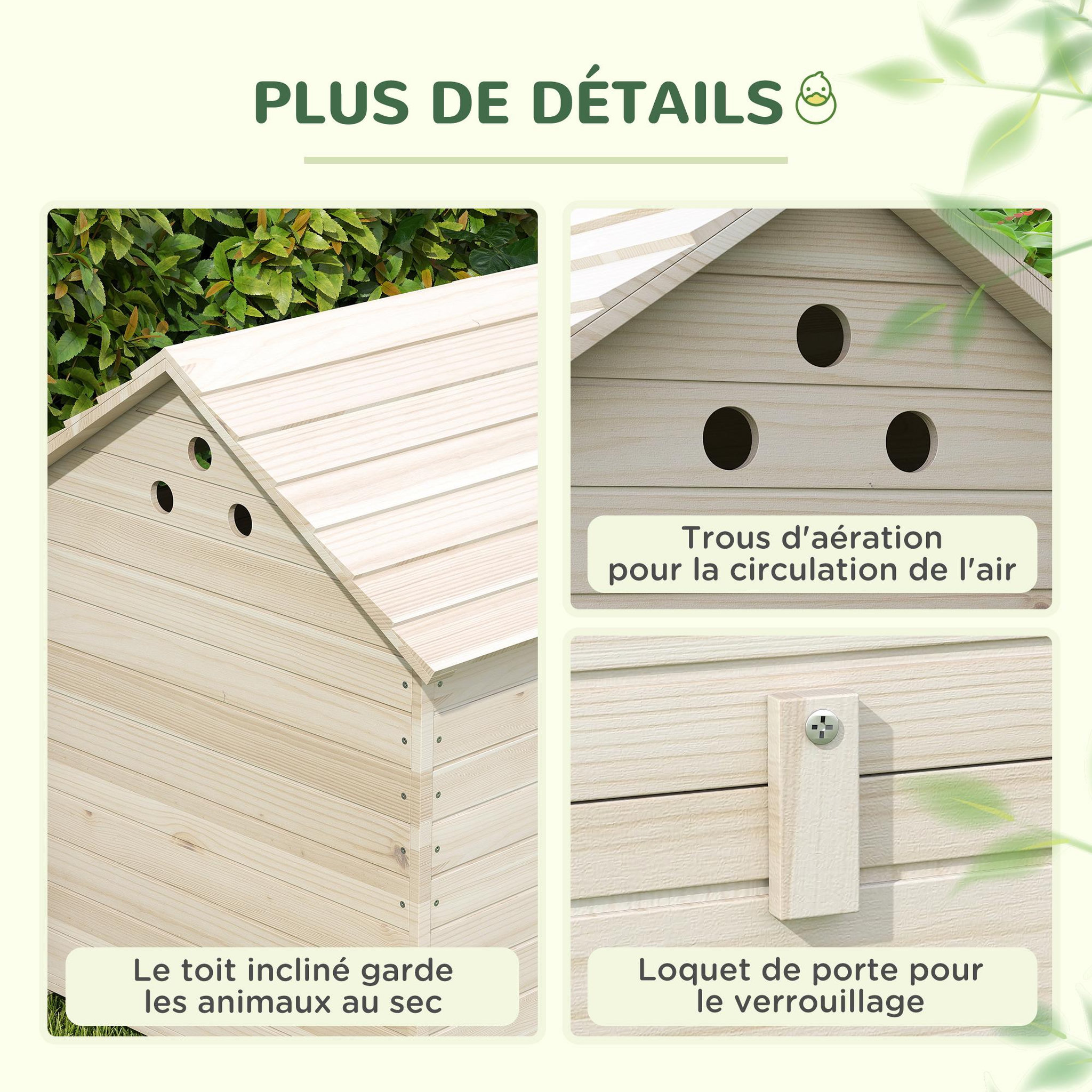 Voir la diapositive 6 : PAWHUT Maison pour rongeur - niche en bois - grand nichoir canard - 100 x 82 x 91 cm - naturel