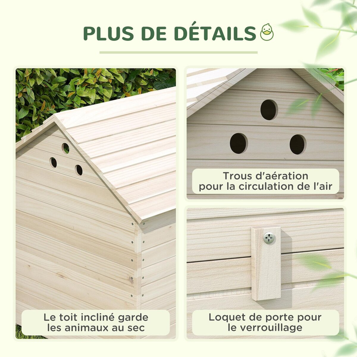 PAWHUT Maison pour rongeur - niche en bois - grand nichoir canard - 100 x 82 x 91 cm - naturel
