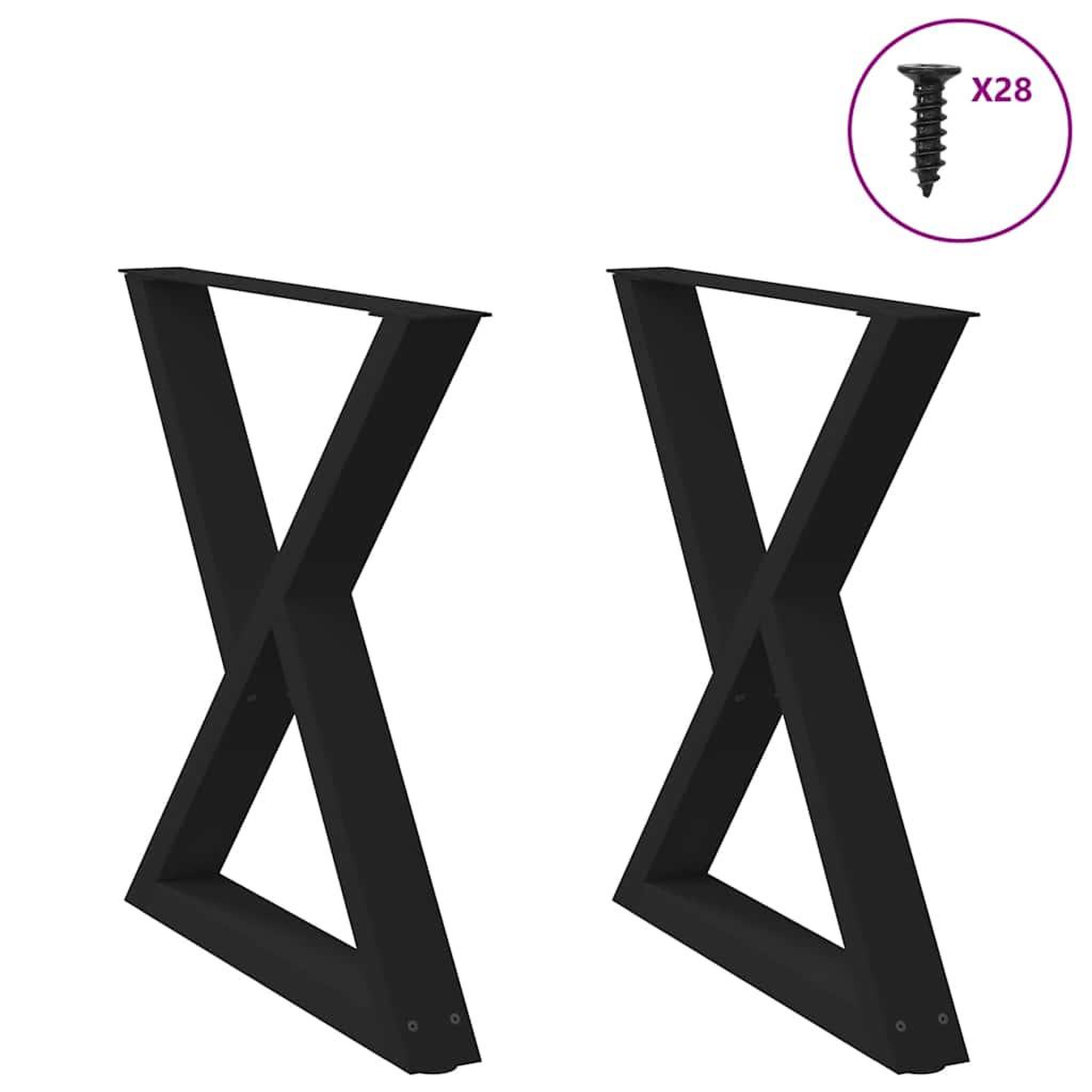 VIDAXL Pieds de table a manger 2 pcs noir 70x(72-73,3)cm acier